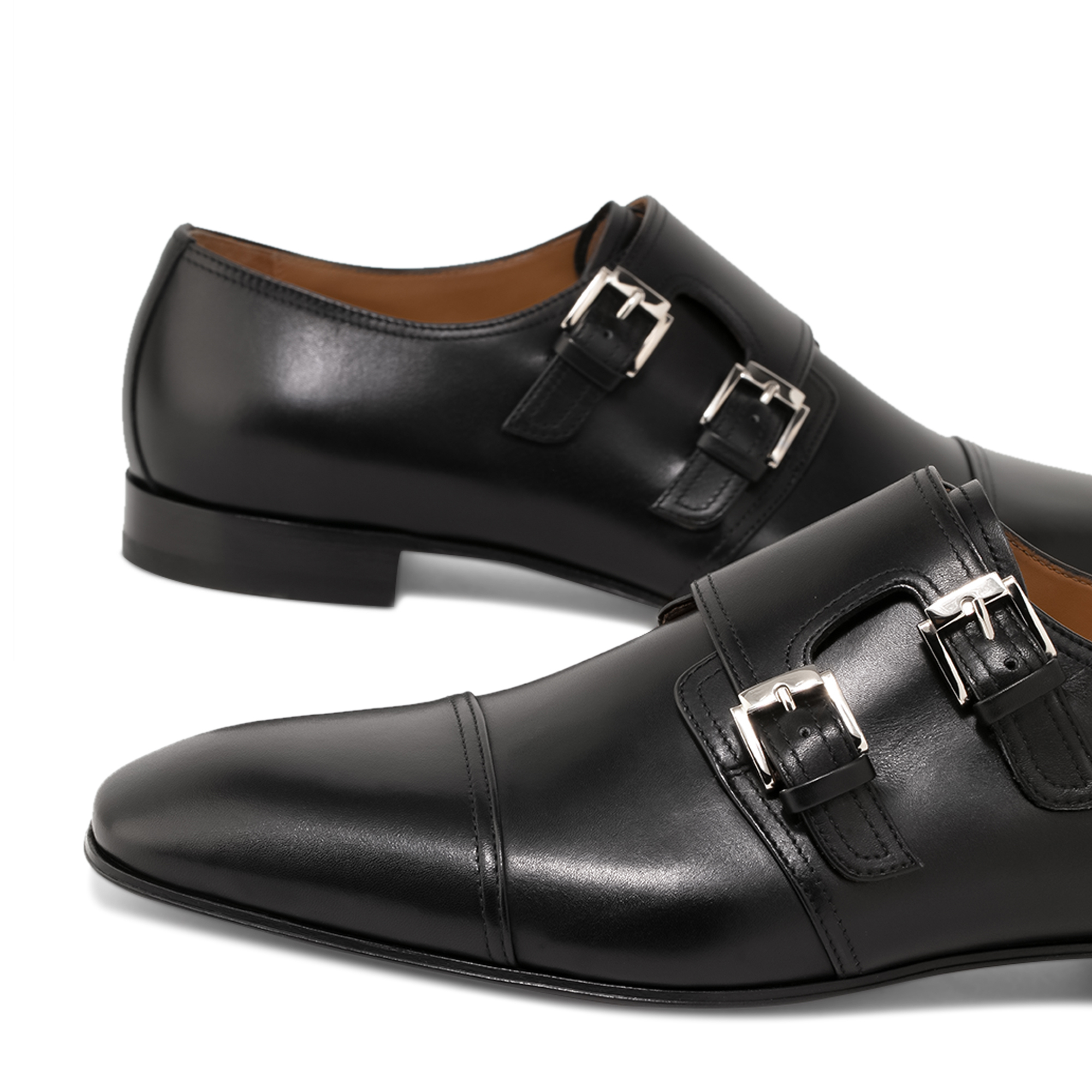 Mortimer flat monk strap shoes, Black