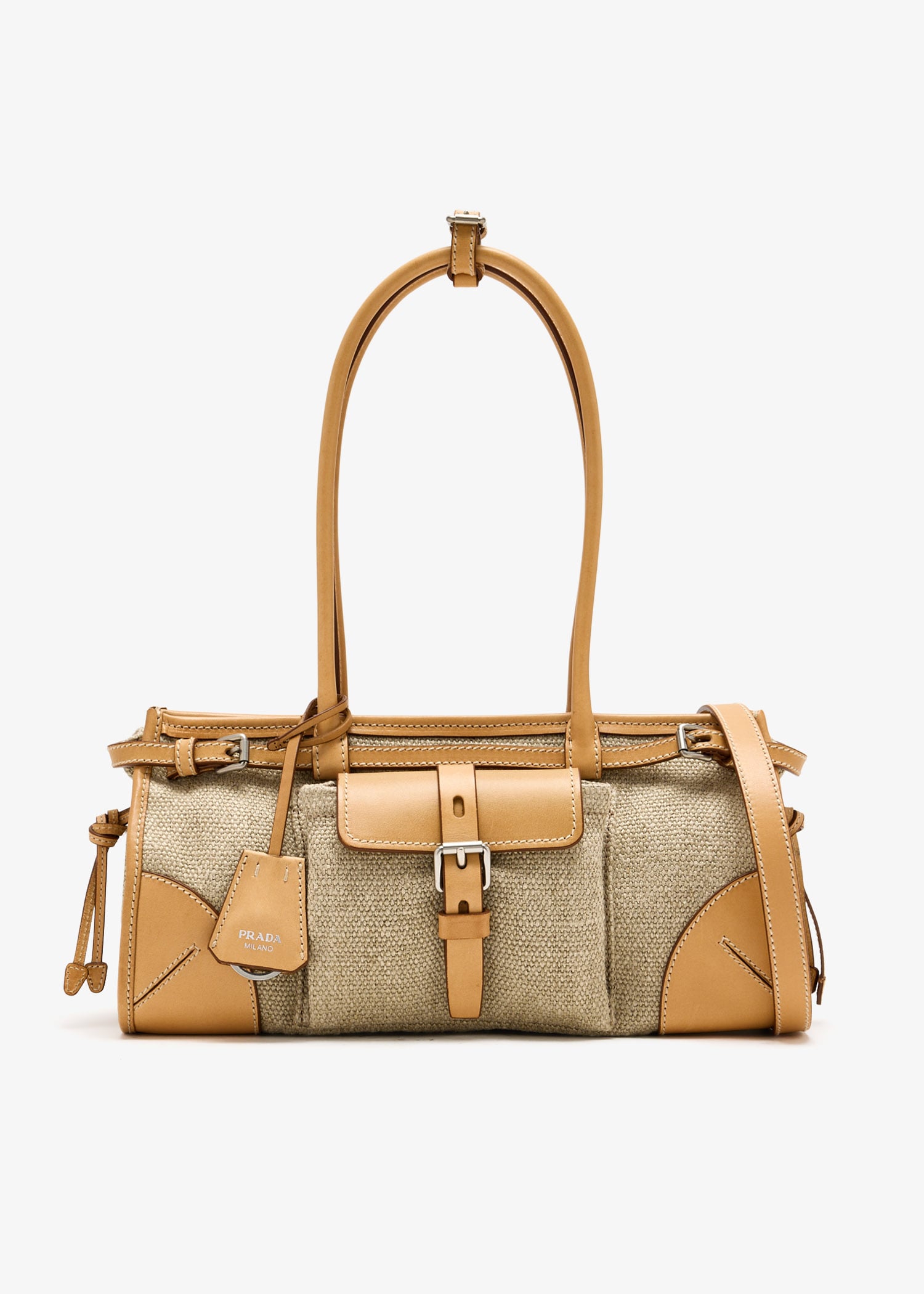 Prada Bonnie medium linen and leather handbag, Beige
Prada Bonnie medium linen and leather handbag, Beige