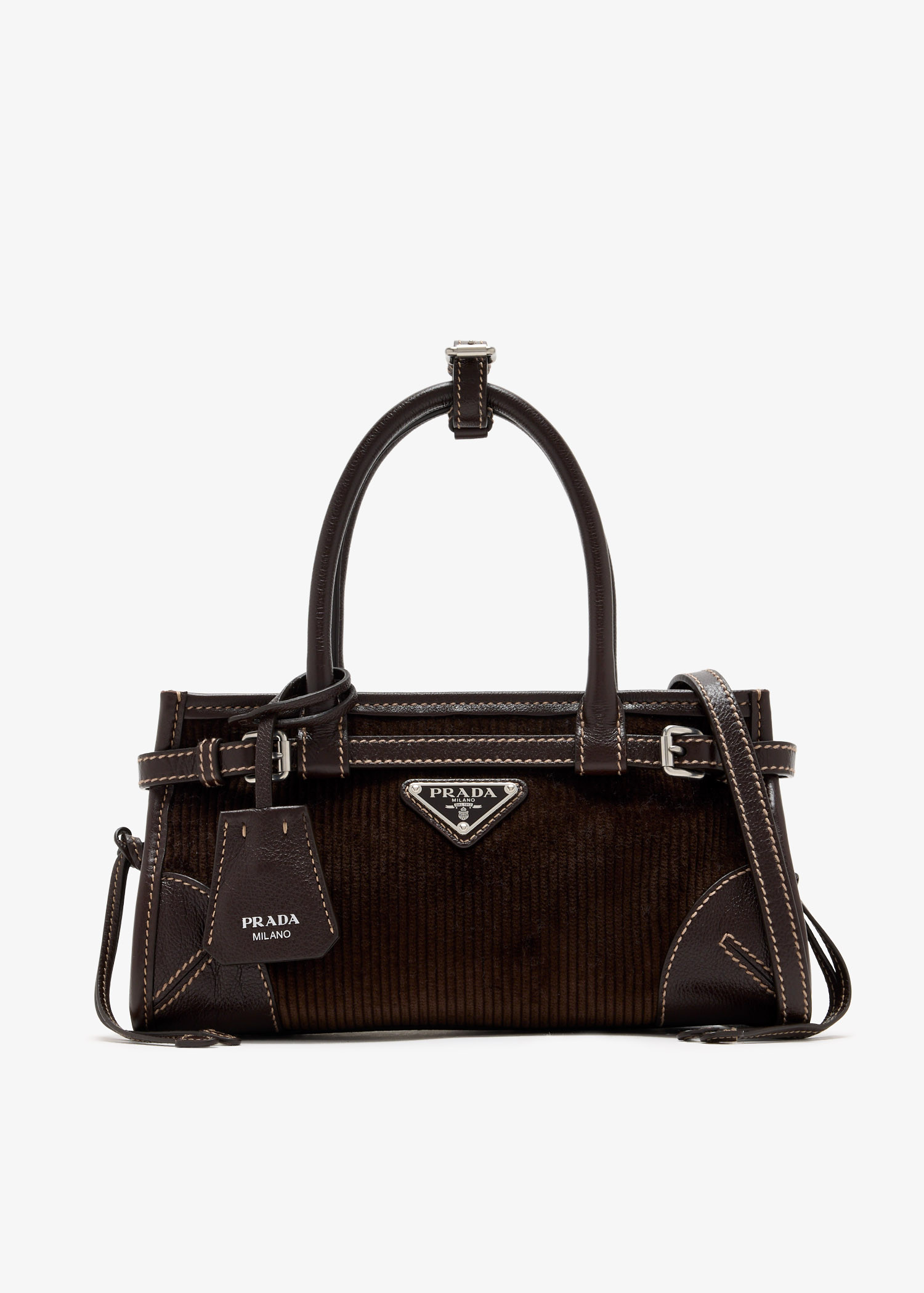 Prada Bonnie small corduroy and leather handbag, Brown
Prada Bonnie small corduroy and leather handbag, Brown
