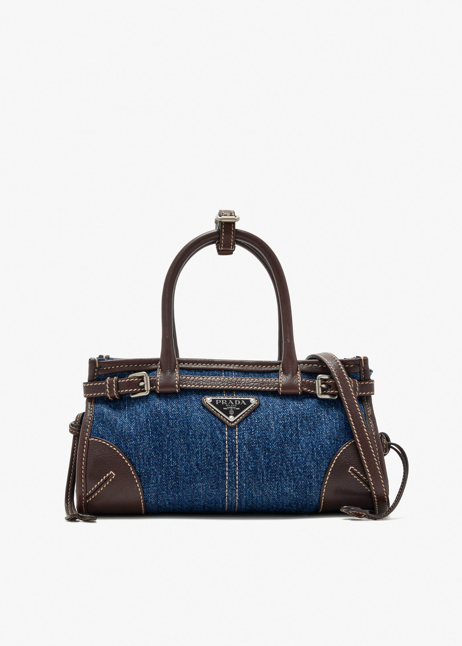 Prada Bonnie mini denim and leather handbag, Blue
Prada Bonnie mini denim and leather handbag, Blue