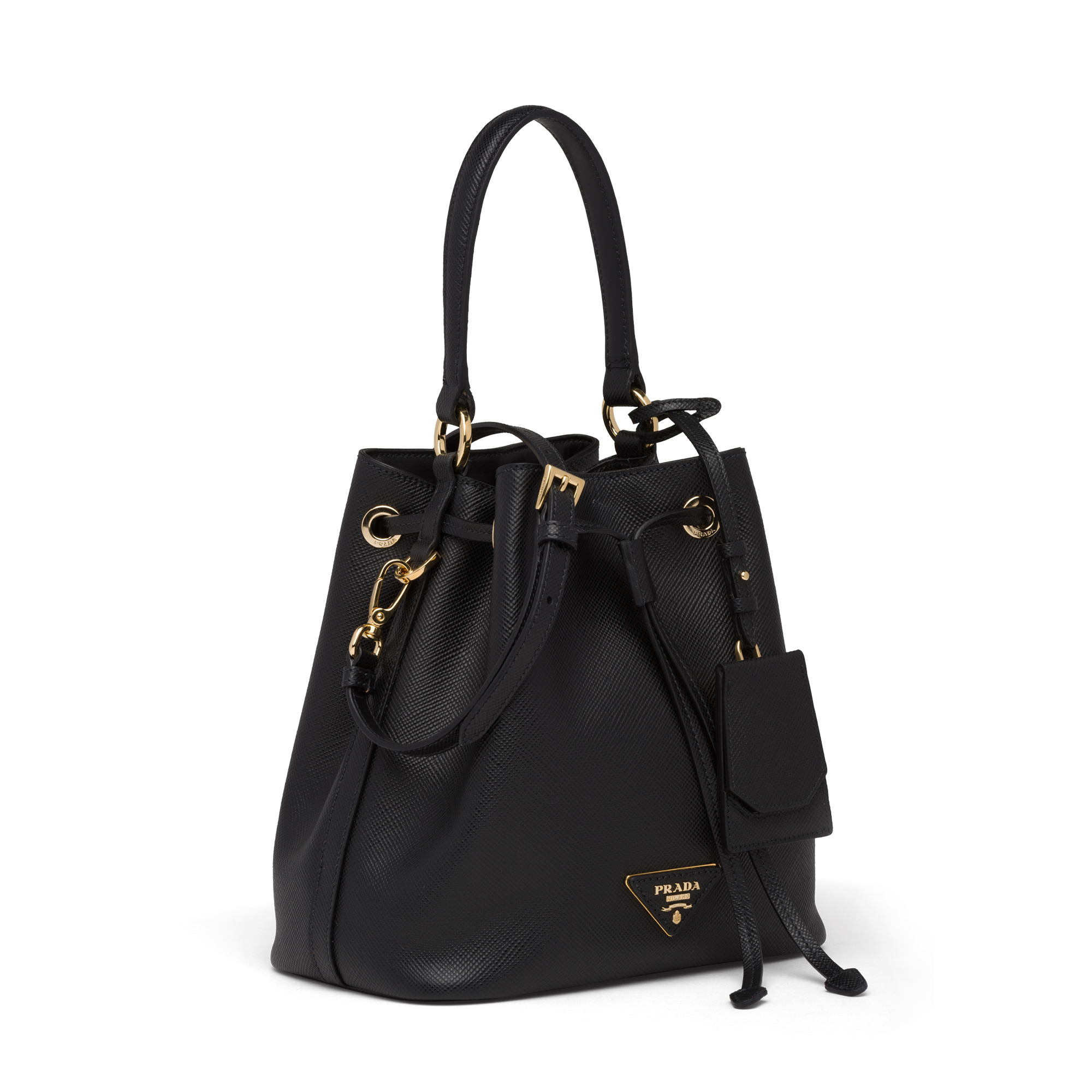 Saffiano leather bucket bag, Black