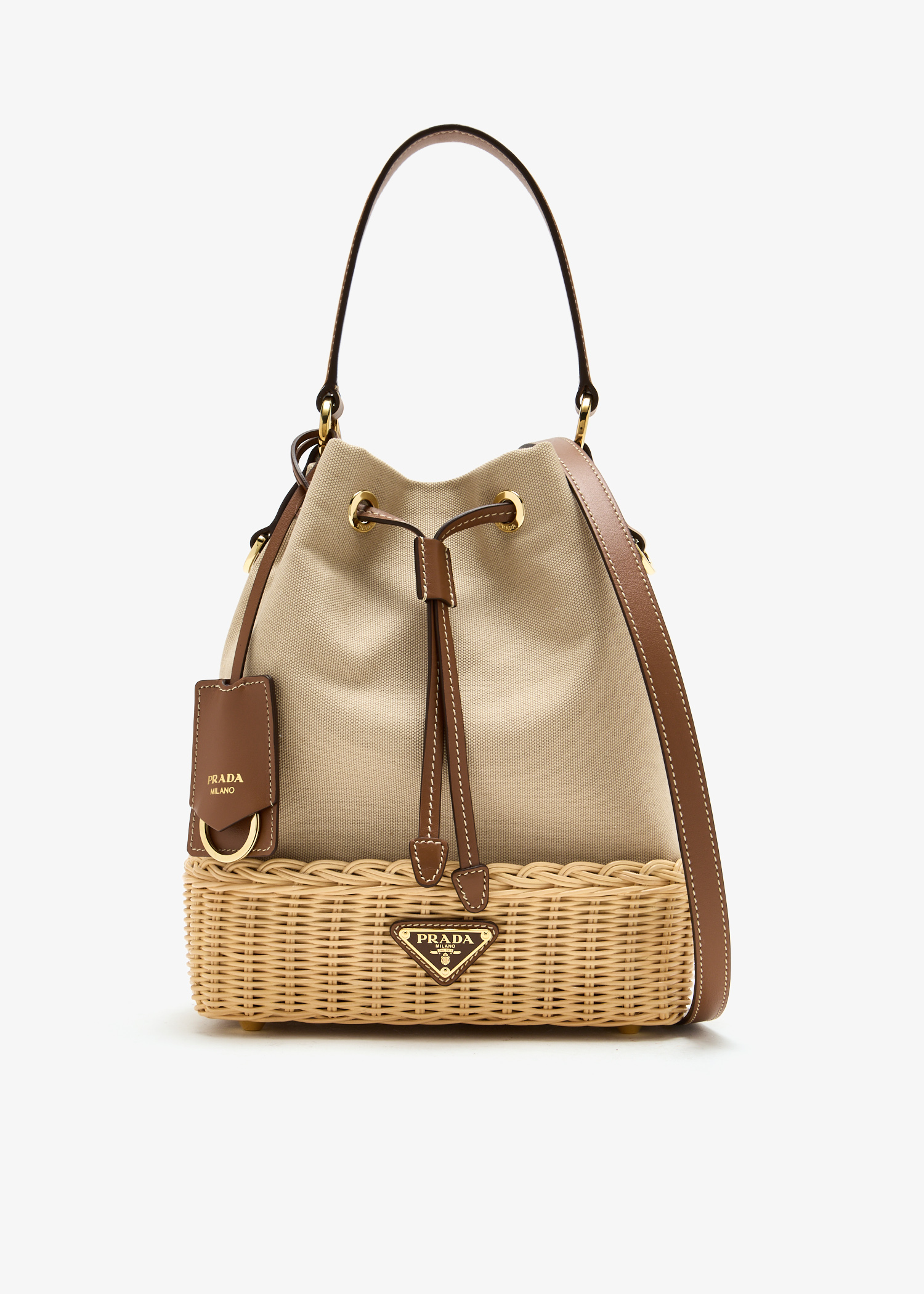 Wicker and canvas bucket bag, Beige
Wicker and canvas bucket bag, Beige