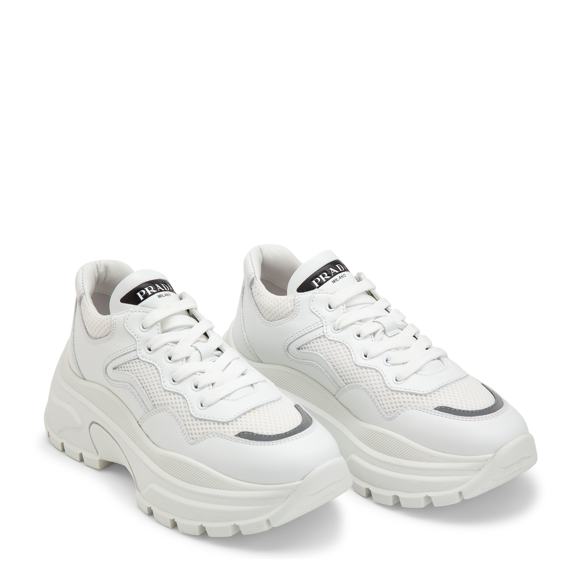 Leather and mesh sneakers, White