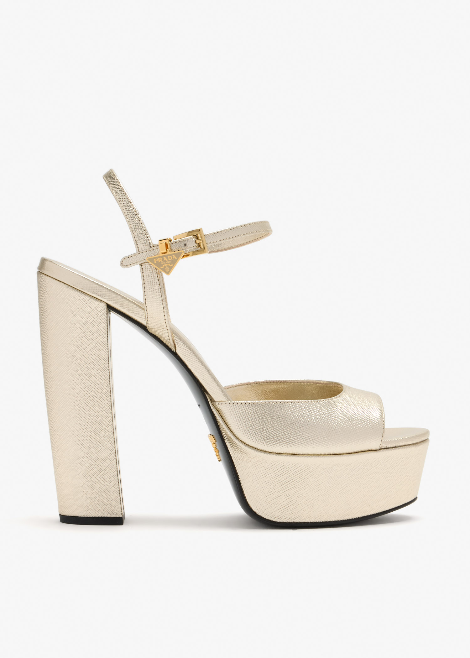 Patent Saffiano leather platform sandals, Gold
Patent Saffiano leather platform sandals, Gold