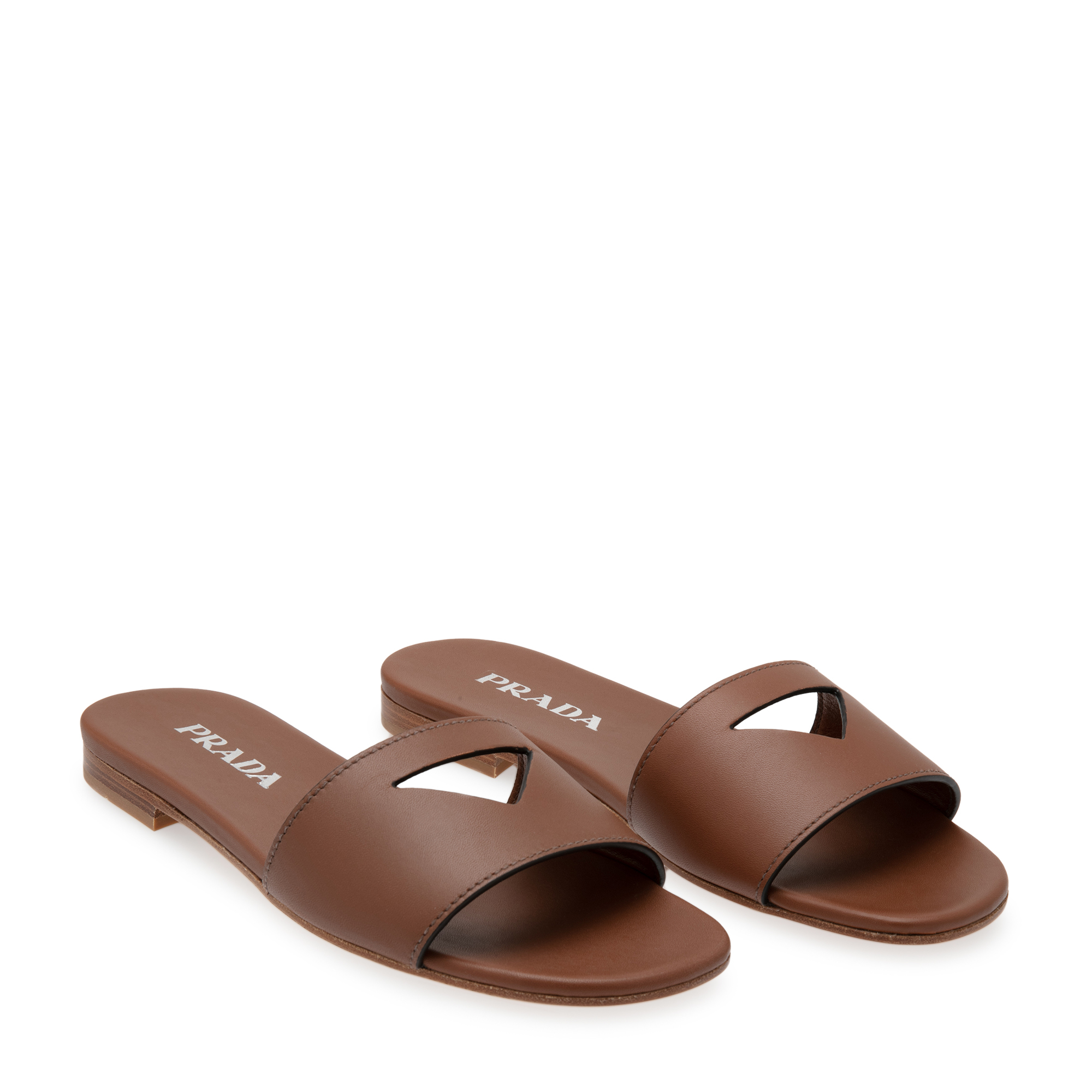 Cut-out leather sandals, Brown