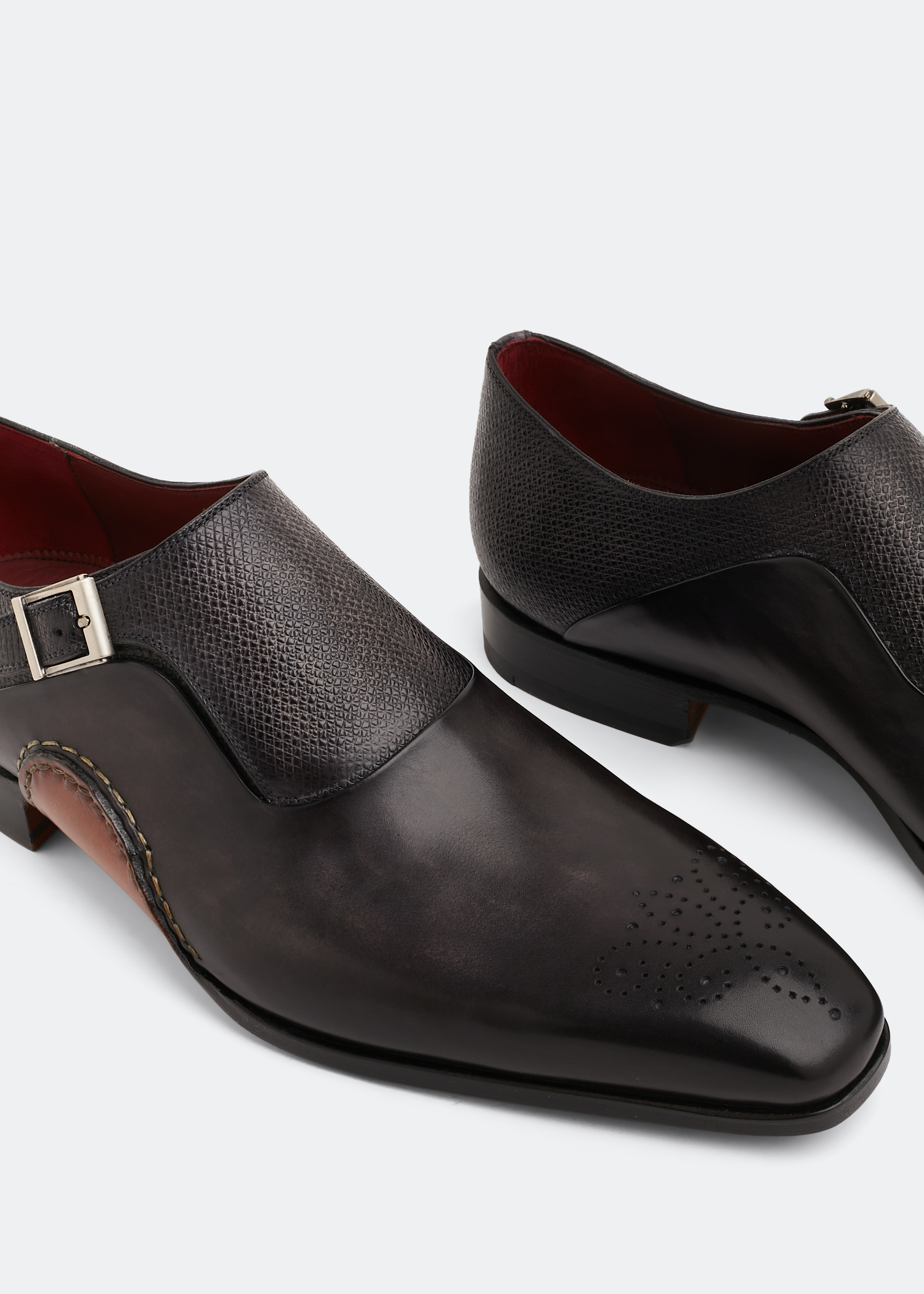 Leather monk-strap shoes, Black