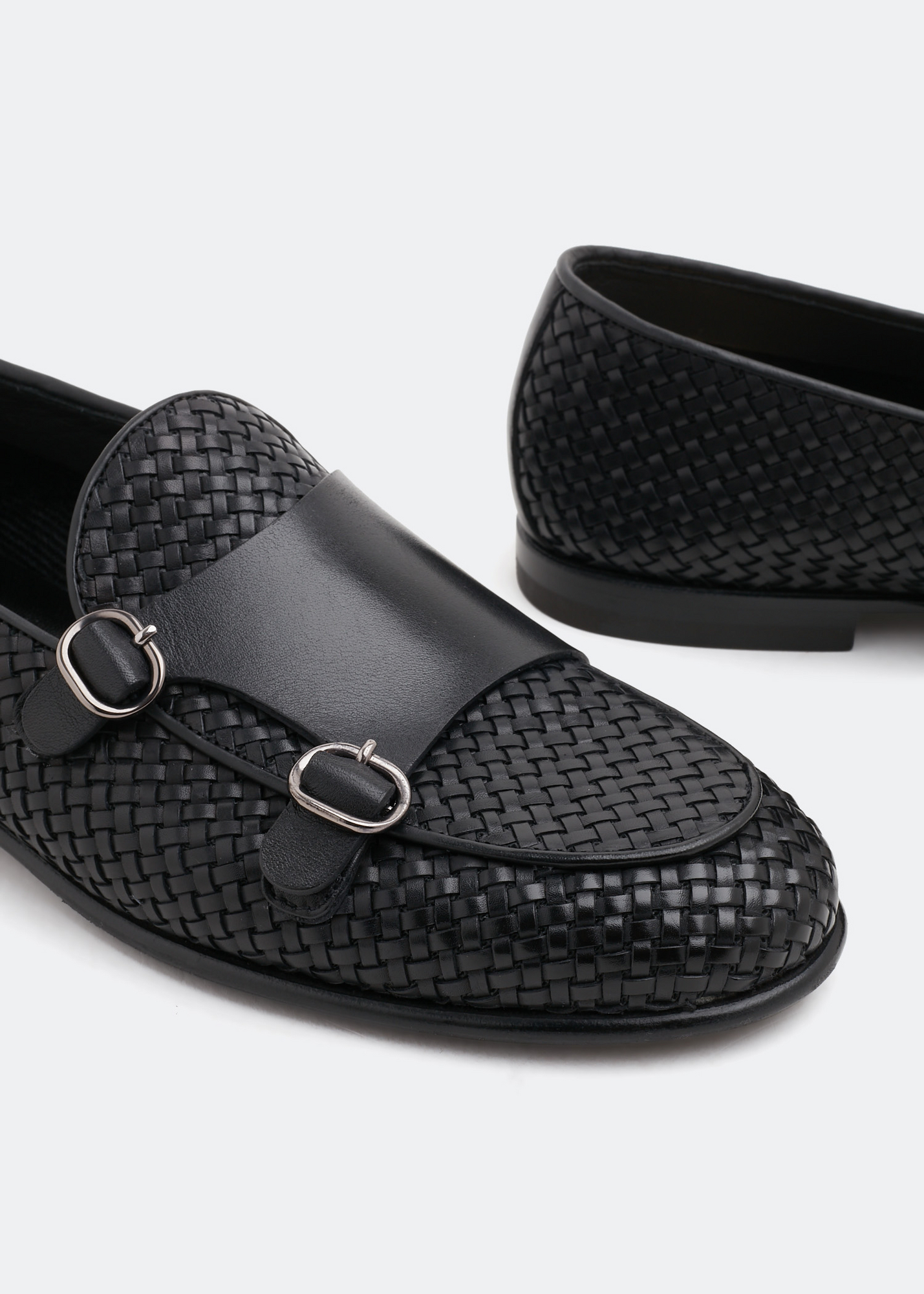 Leather monk-strap shoes, Black
