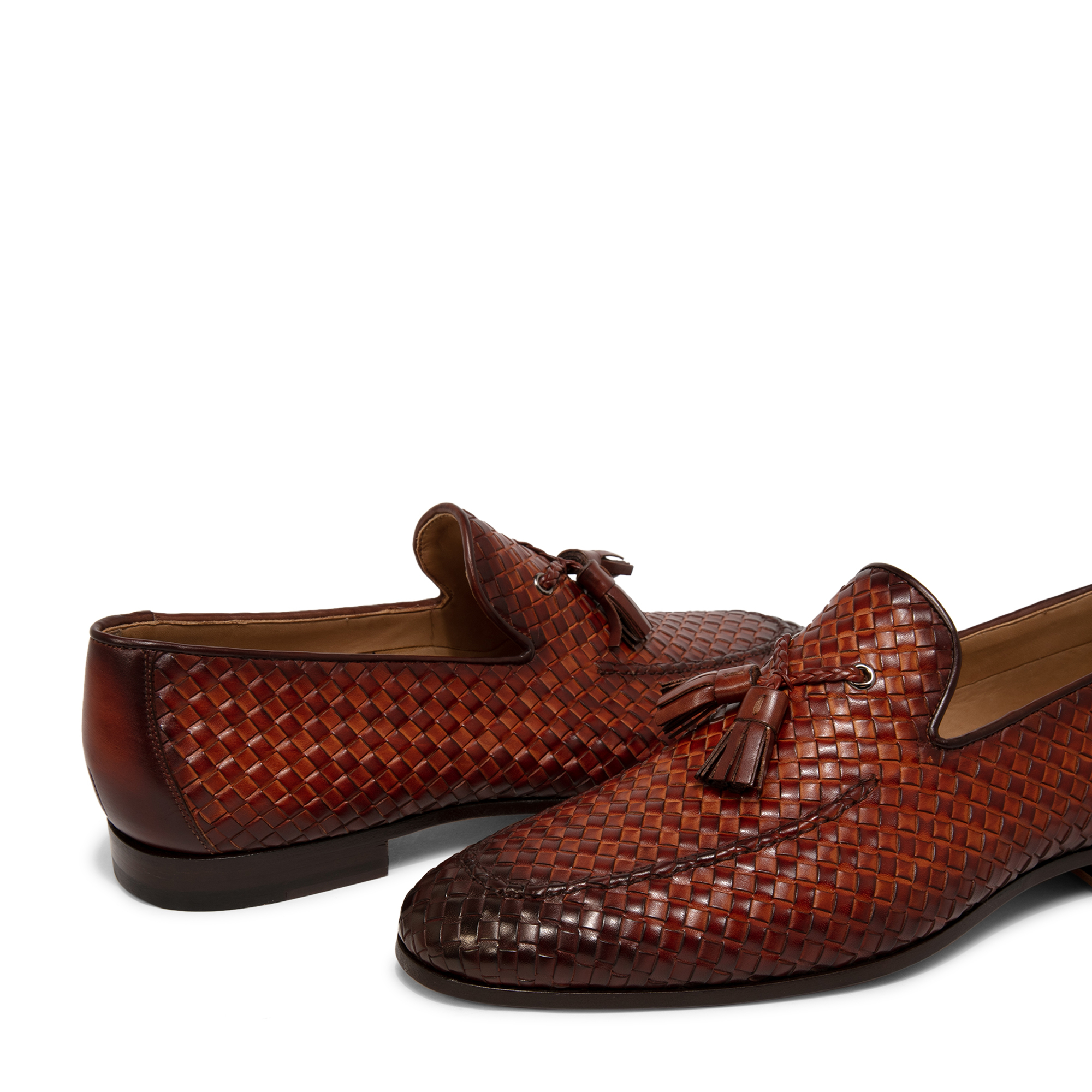 Woven leather loafers, Brown