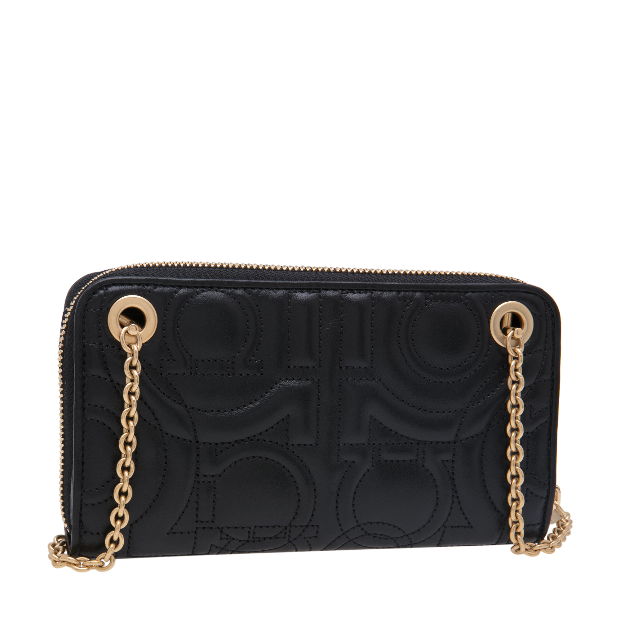 Quilted Gancini chain wallet, Black