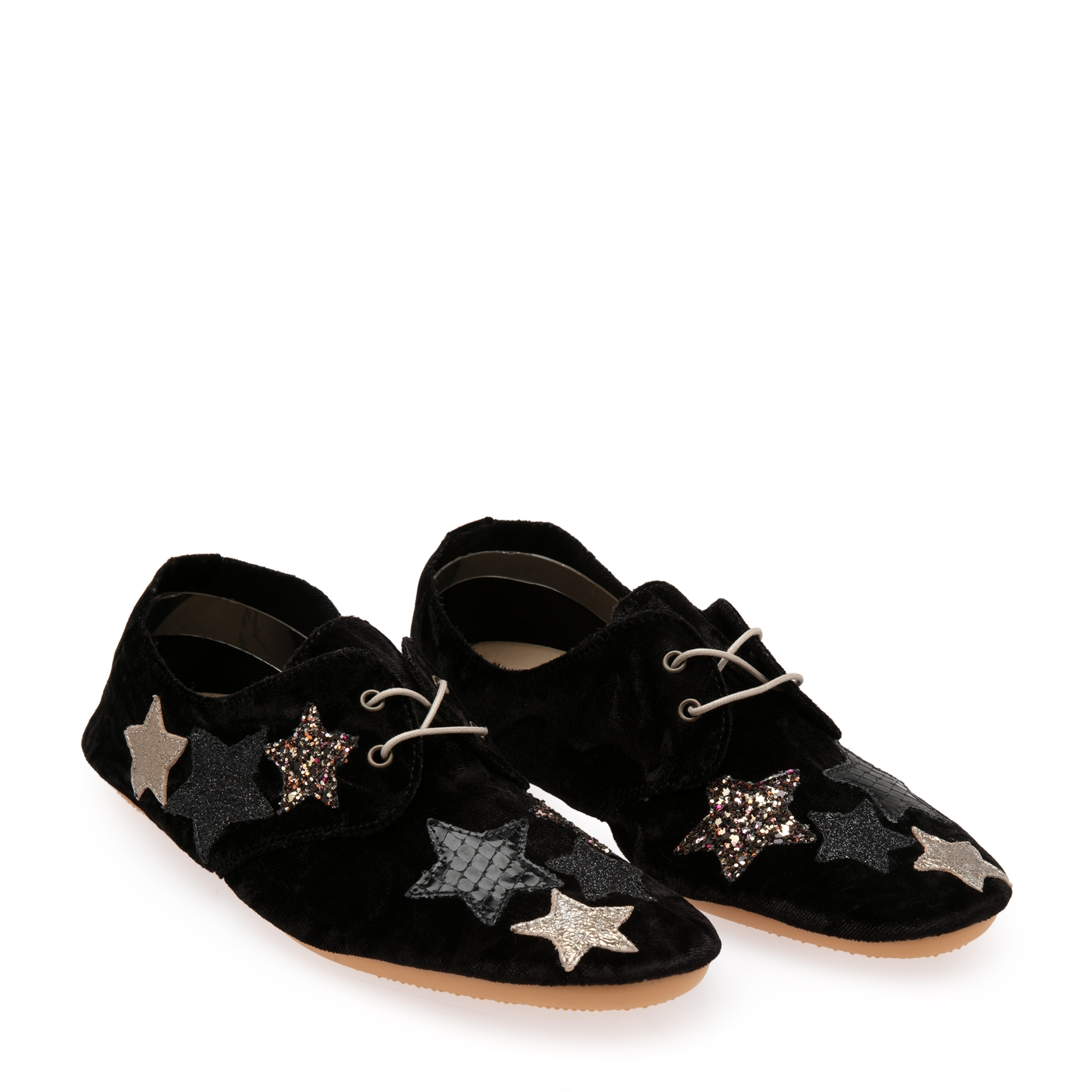 Embellished lace-up flats, Black