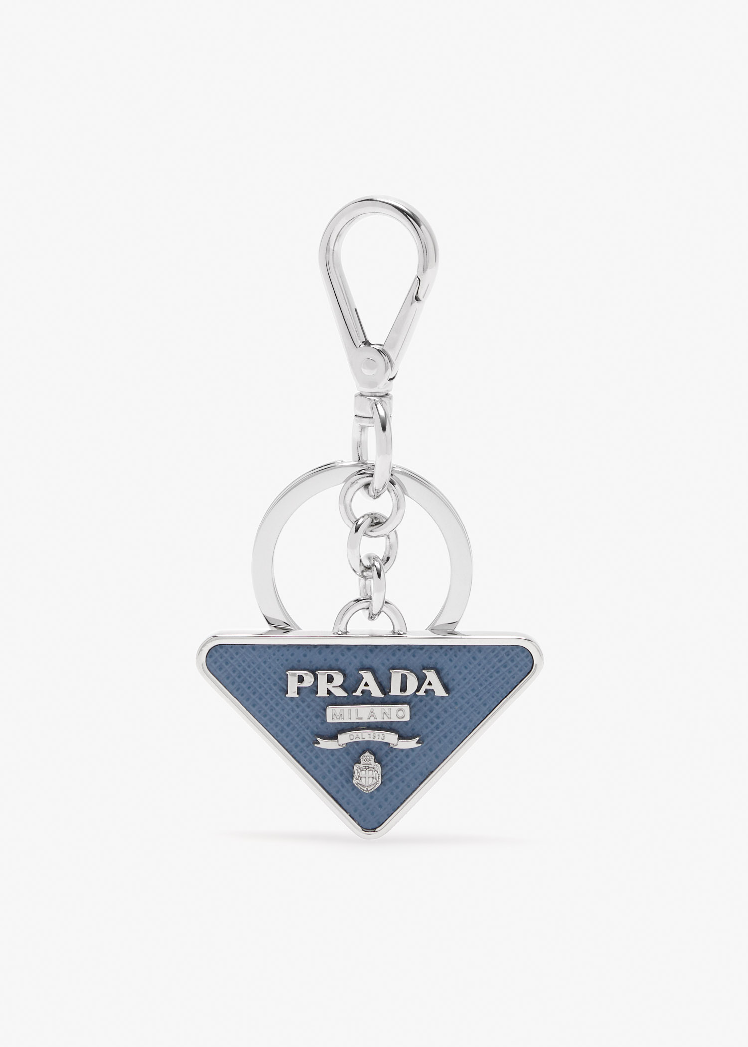 Saffiano leather and metal keychain, Blue
Saffiano leather and metal keychain, Blue