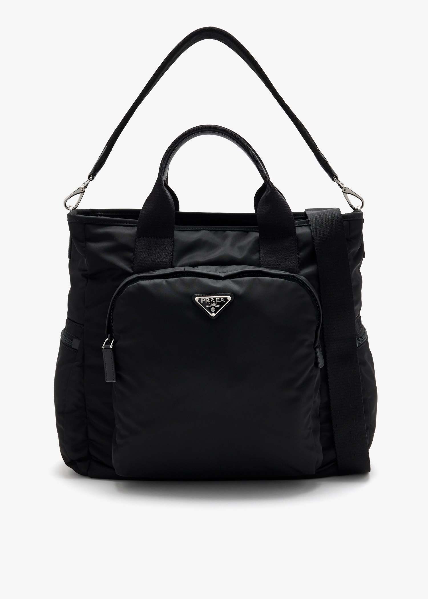 Re-Nylon and Saffiano leather tote bag, Black
Re-Nylon and Saffiano leather tote bag, Black