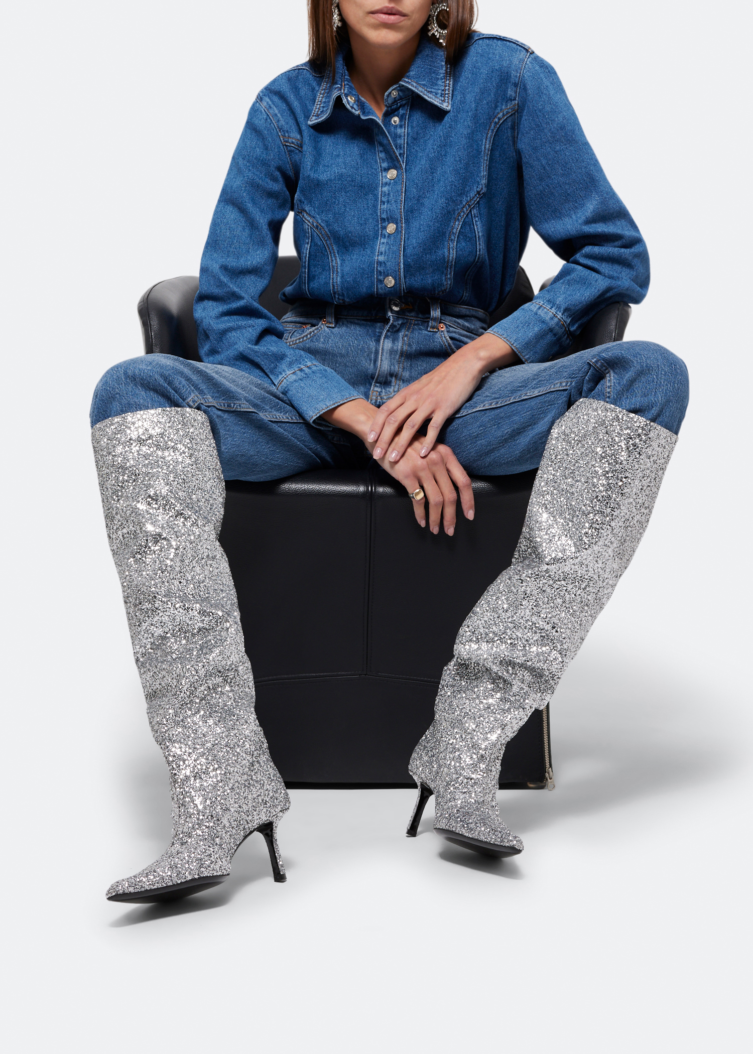 Viola 65 slouch boots, Silver