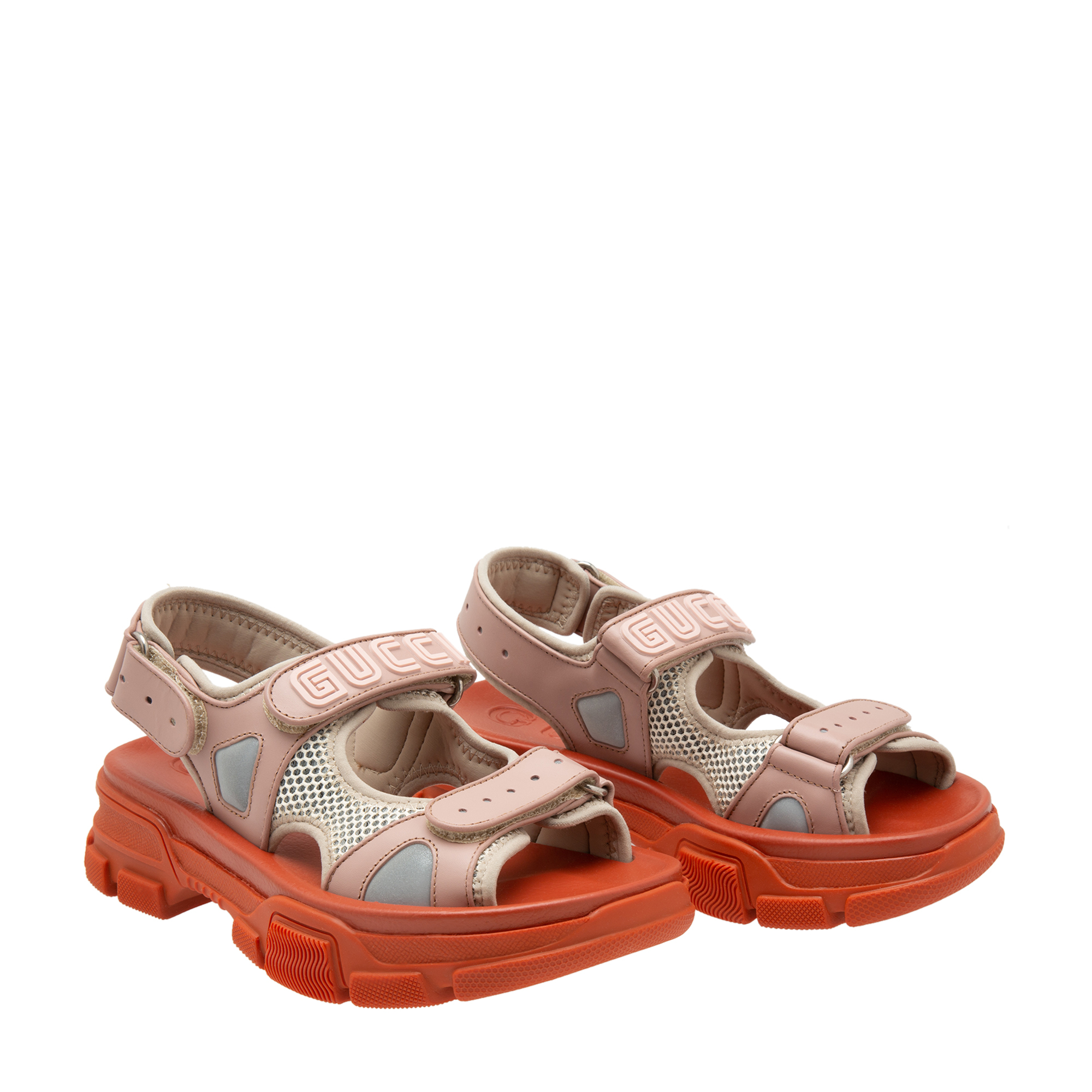 Leather and mesh sandals, Pink
