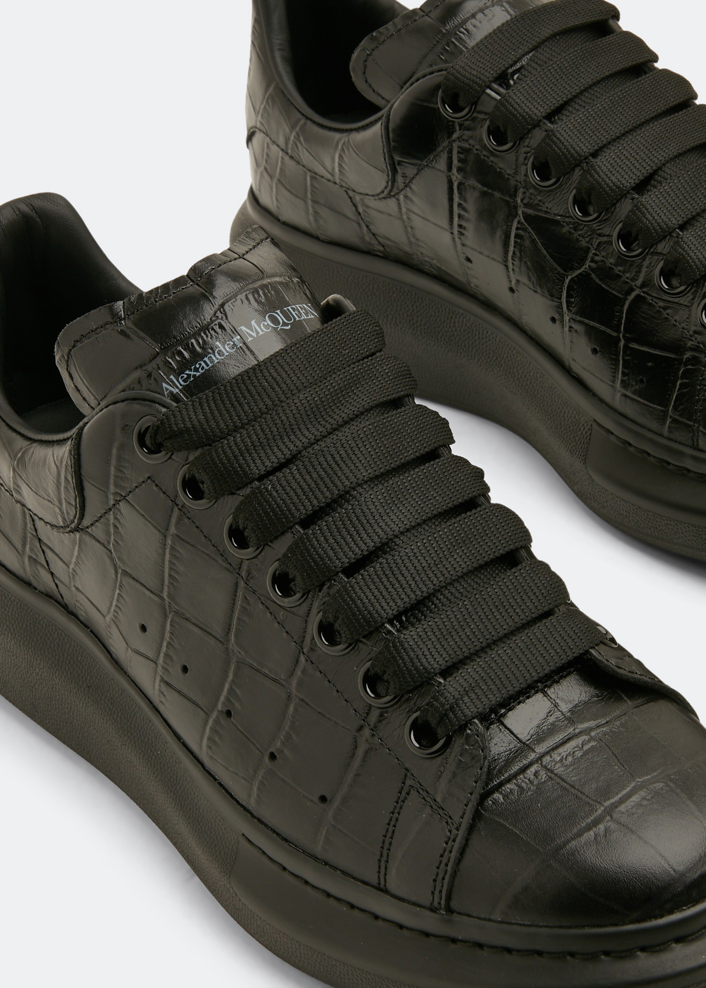 Oversized croc-leather sneakers, Black