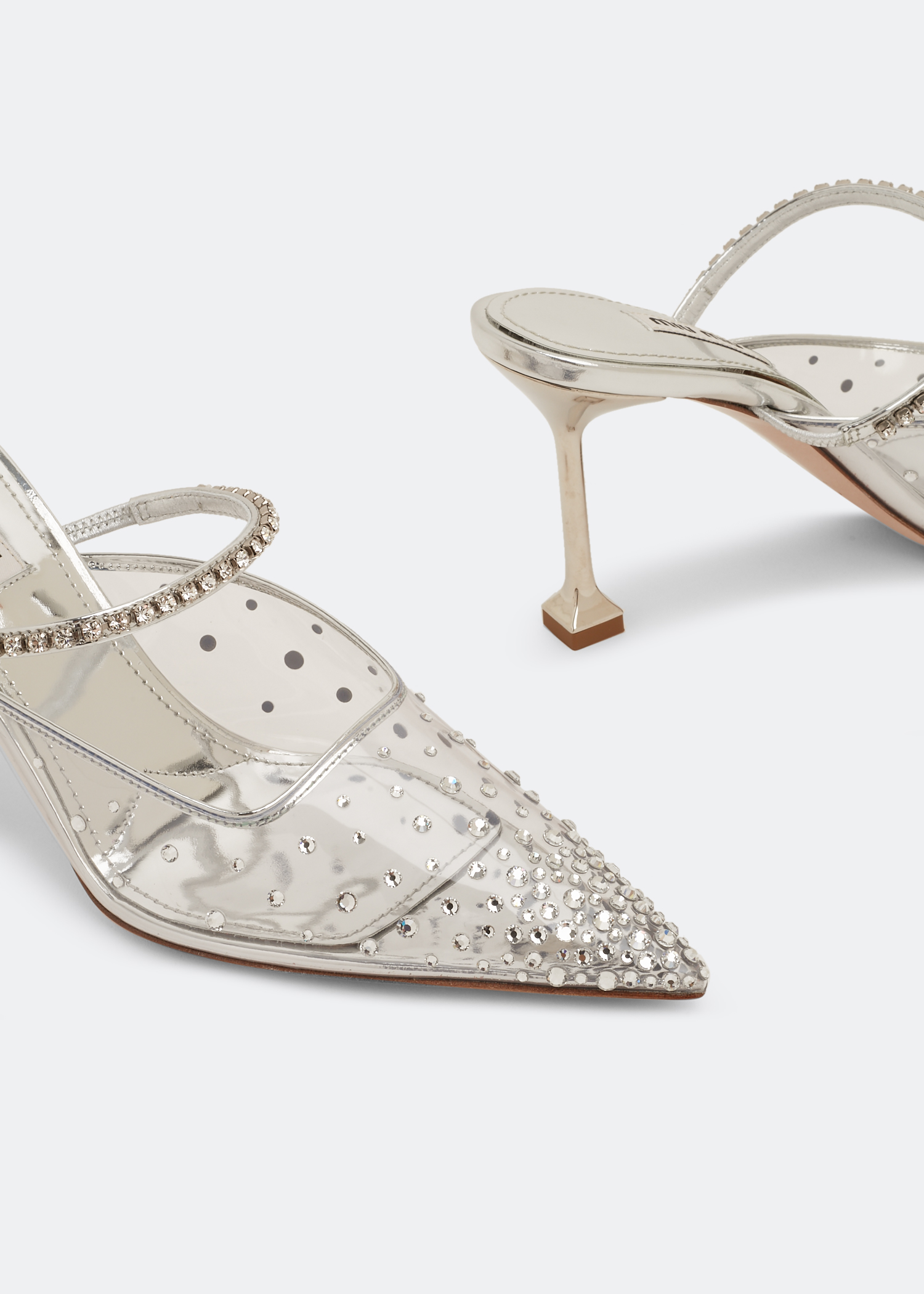 Crystal vinyl mules, Silver