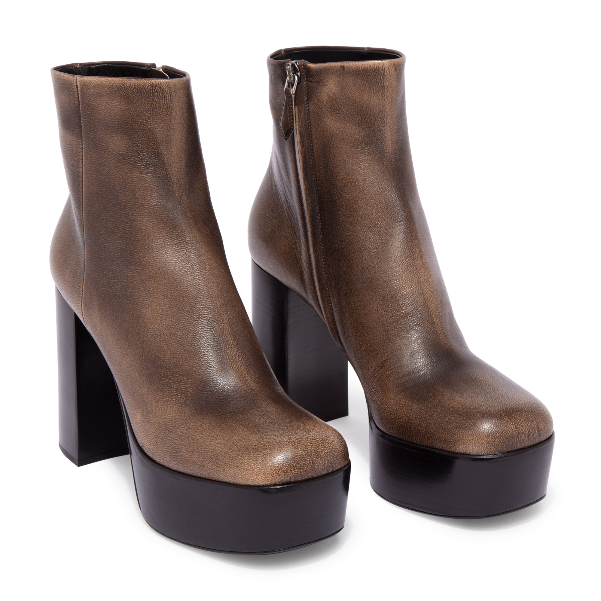 Leather platform boots, Brown
