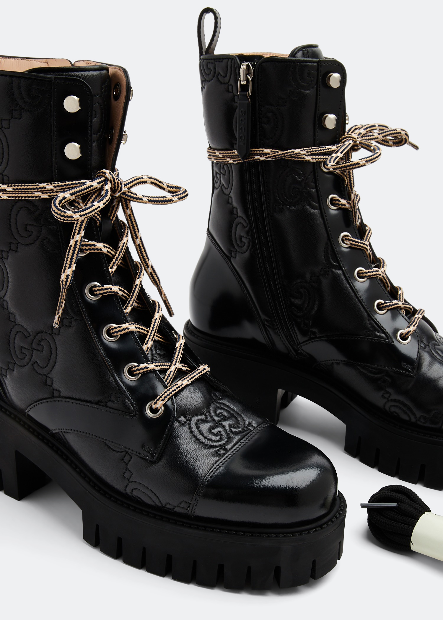GG quilted lace-up boots, Black
