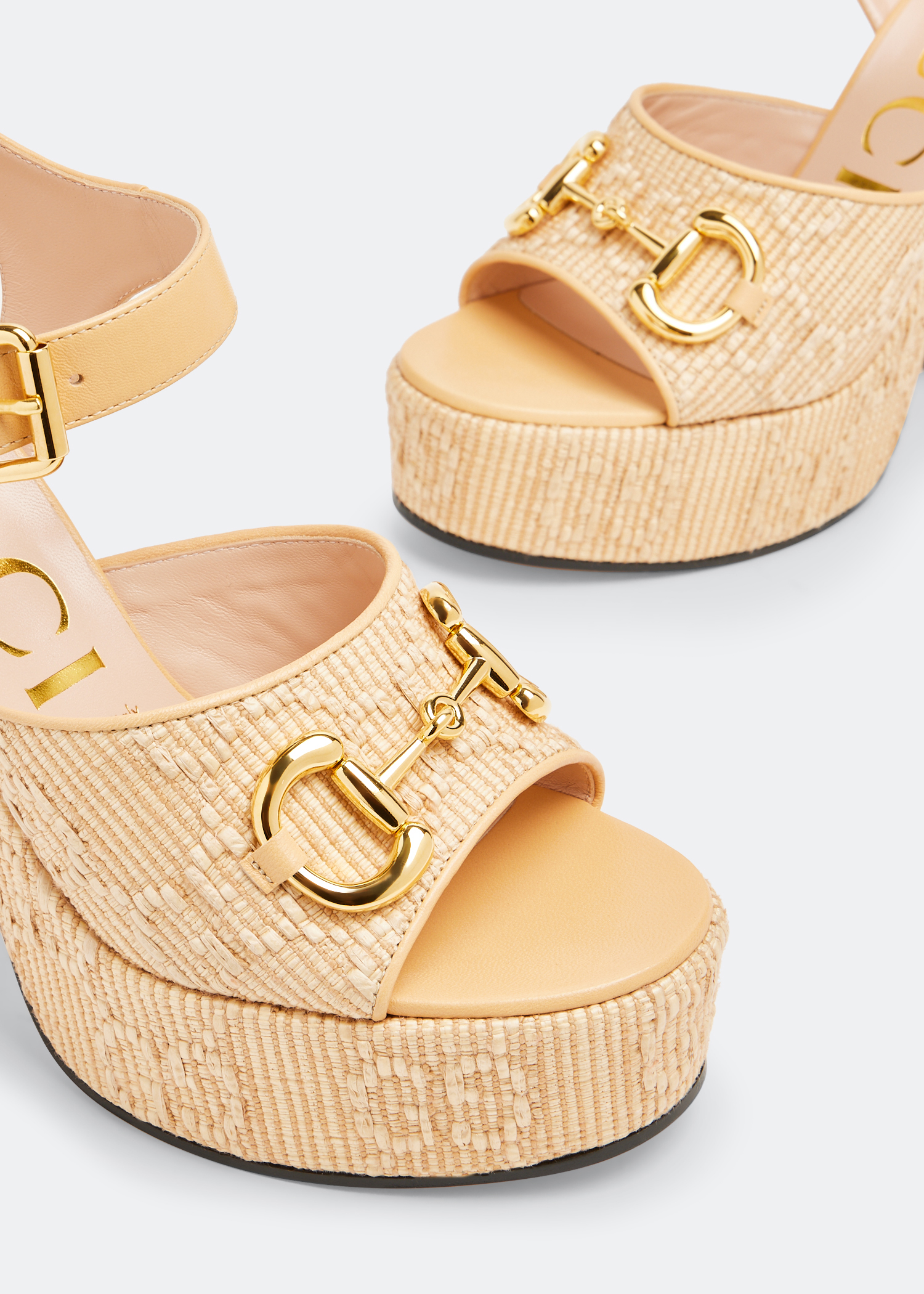 Horsebit platform sandals, Beige