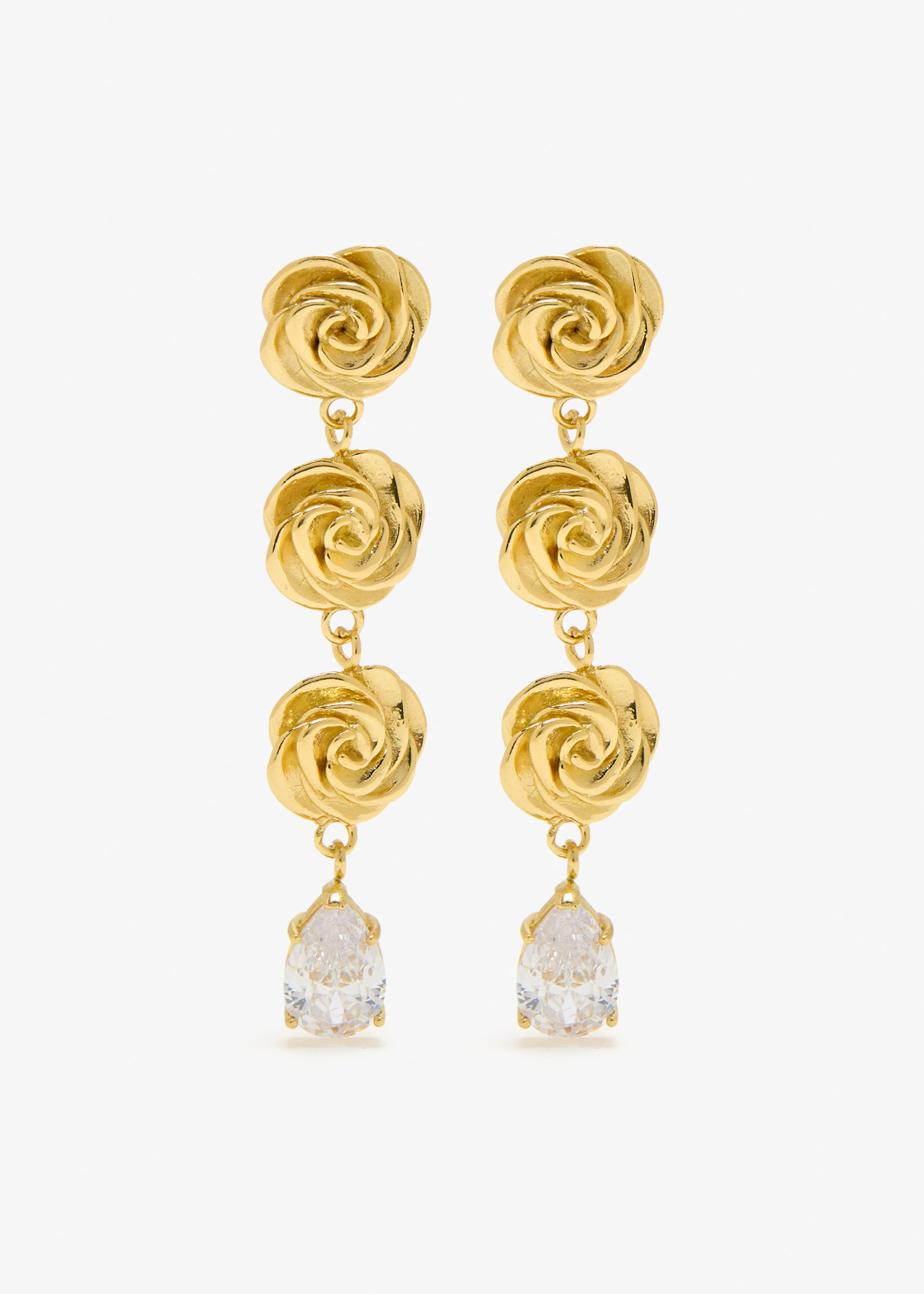 Triple rose crystal drop earrings, Gold
Triple rose crystal drop earrings, Gold