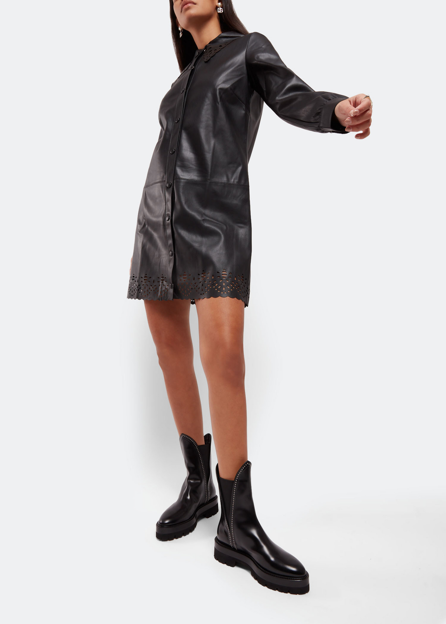 Micro-eyelet leather ankle boots, Black