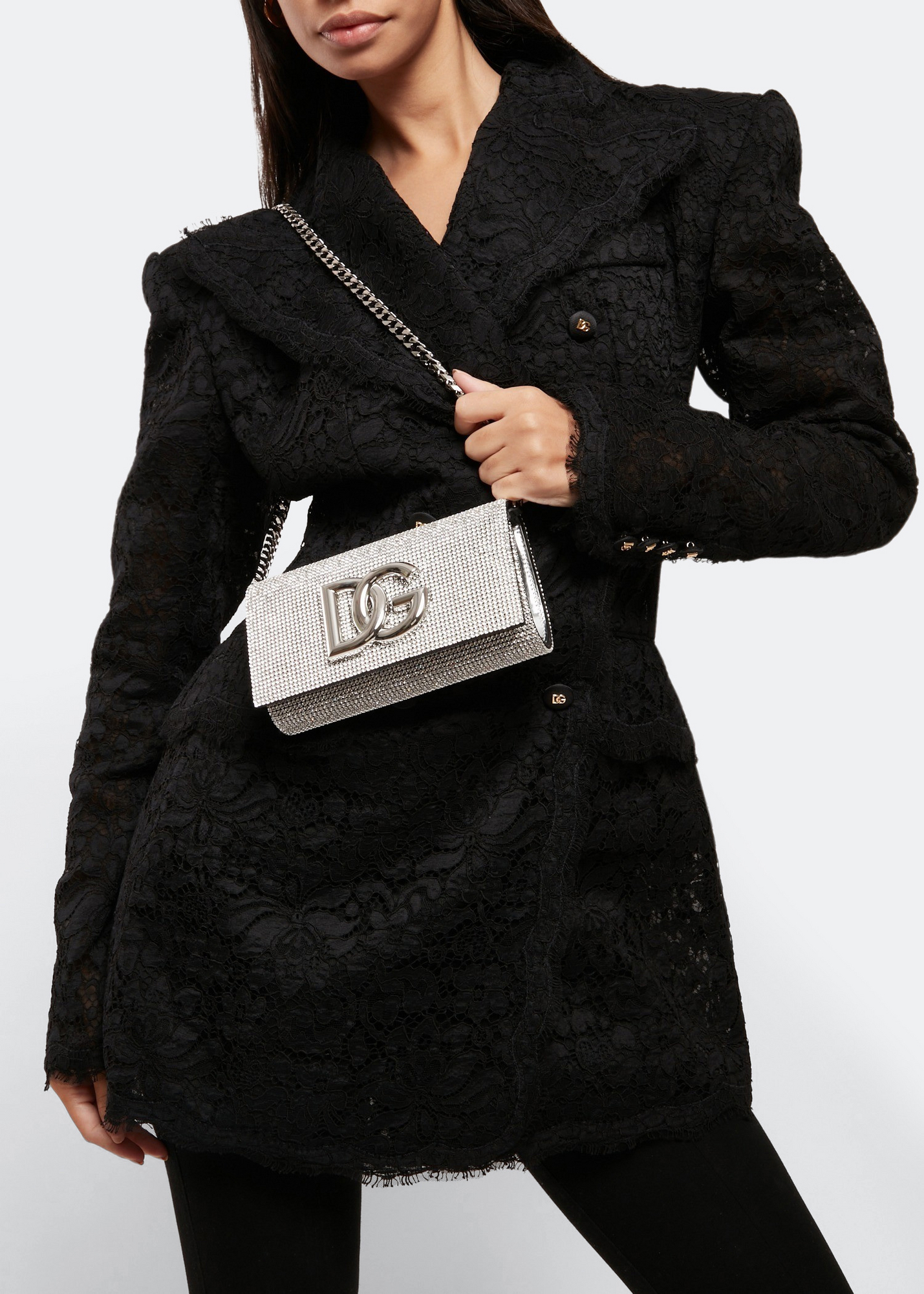 DG logo crystal mesh bag, Silver