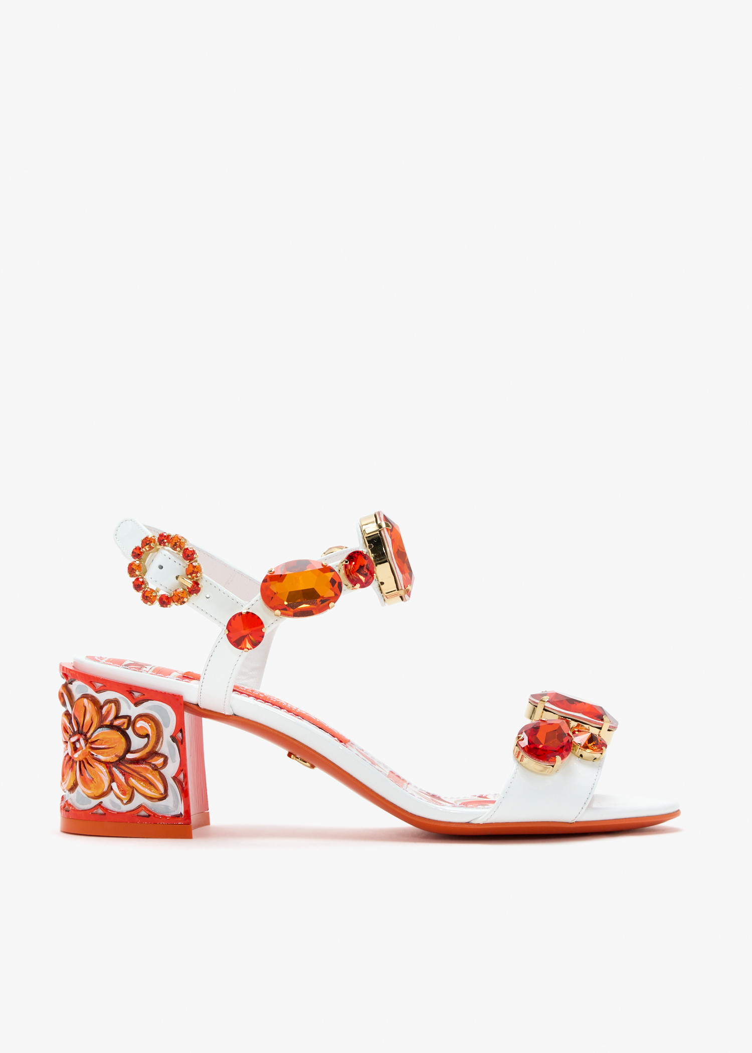 Stone-embroidered leather sandals, White
Stone-embroidered leather sandals, White