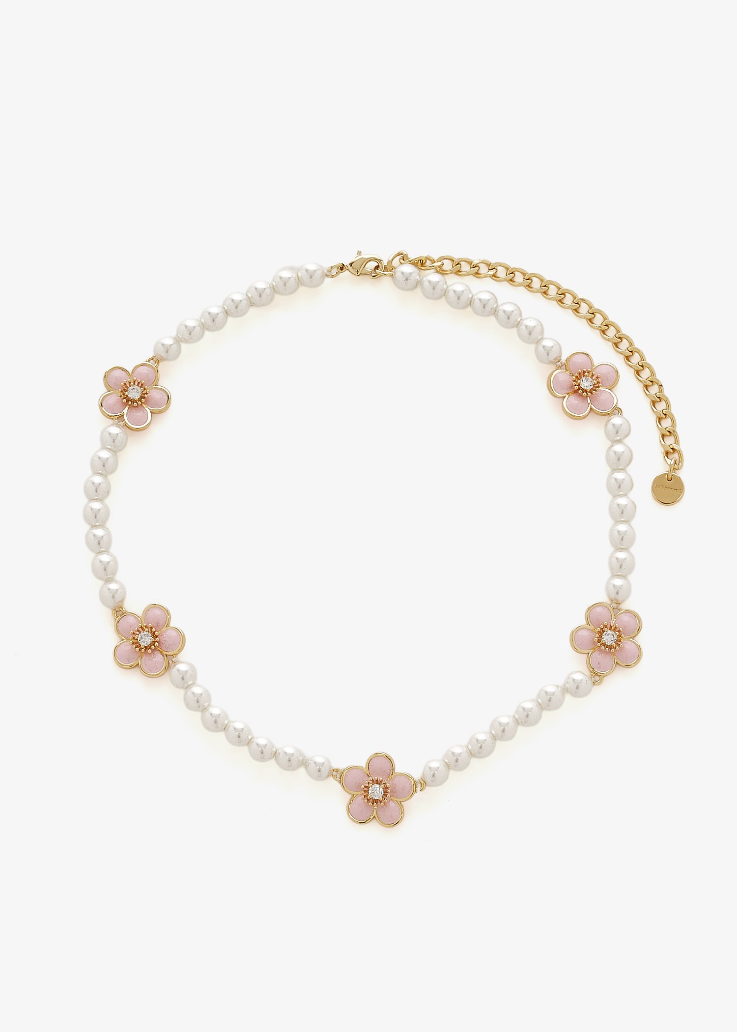 Enamel flower pearl choker, Pink
Enamel flower pearl choker, Pink