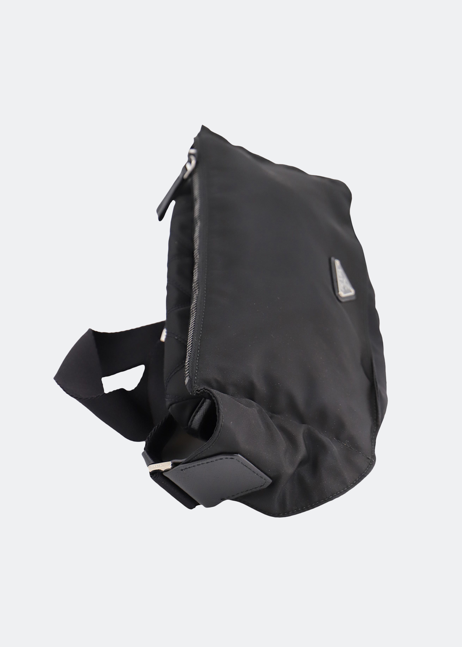 Fur belt bag in black nylon
