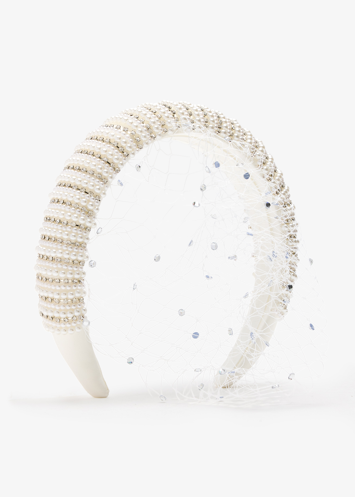 Crystal-embellished veil headband, White
Crystal-embellished veil headband, White