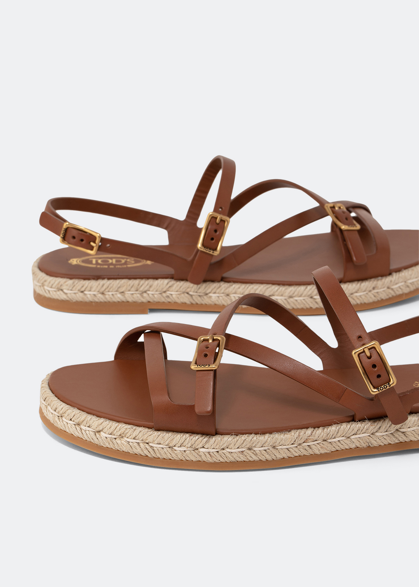 Leather flat sandals, Brown