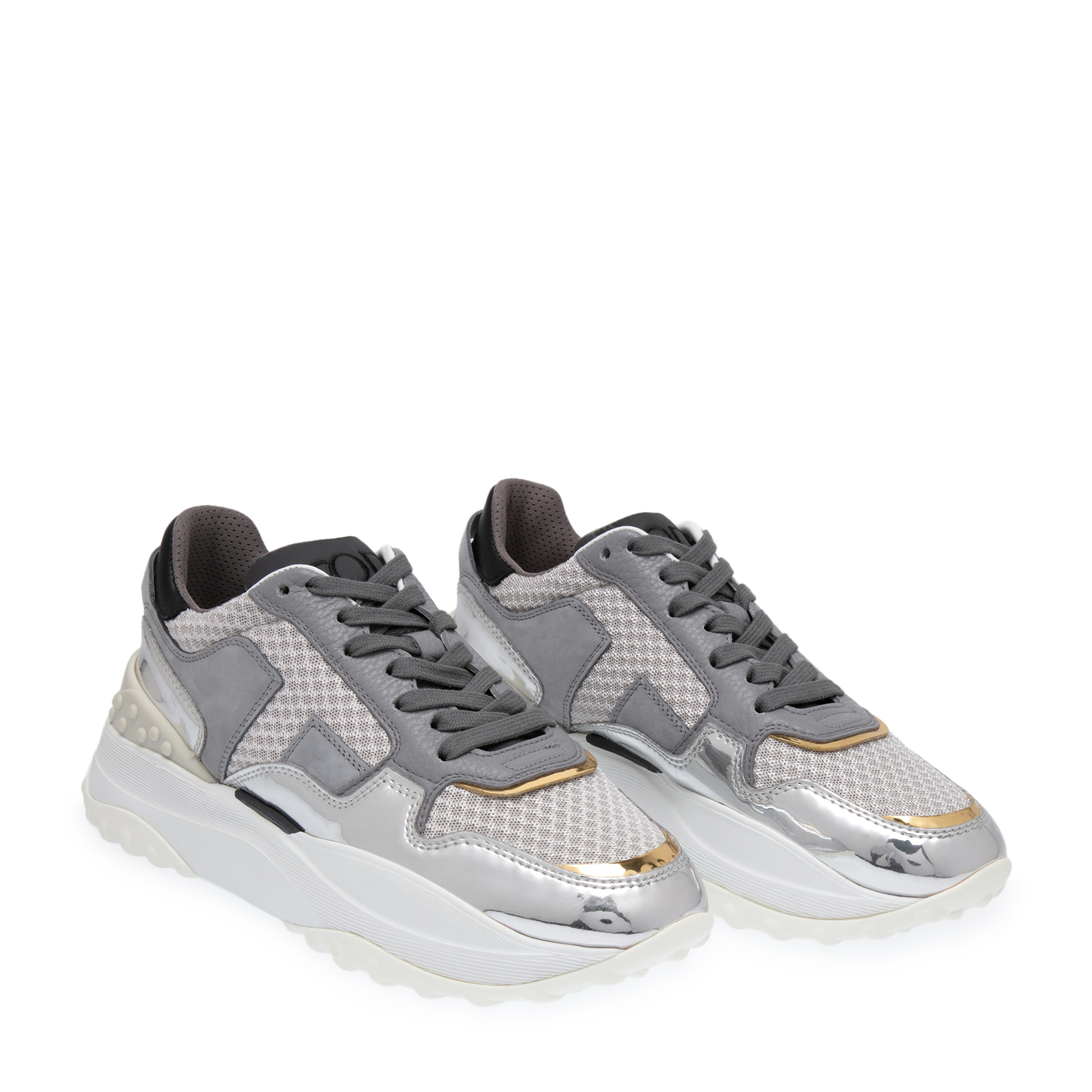 Leather and nubuck sneakers, Metallic