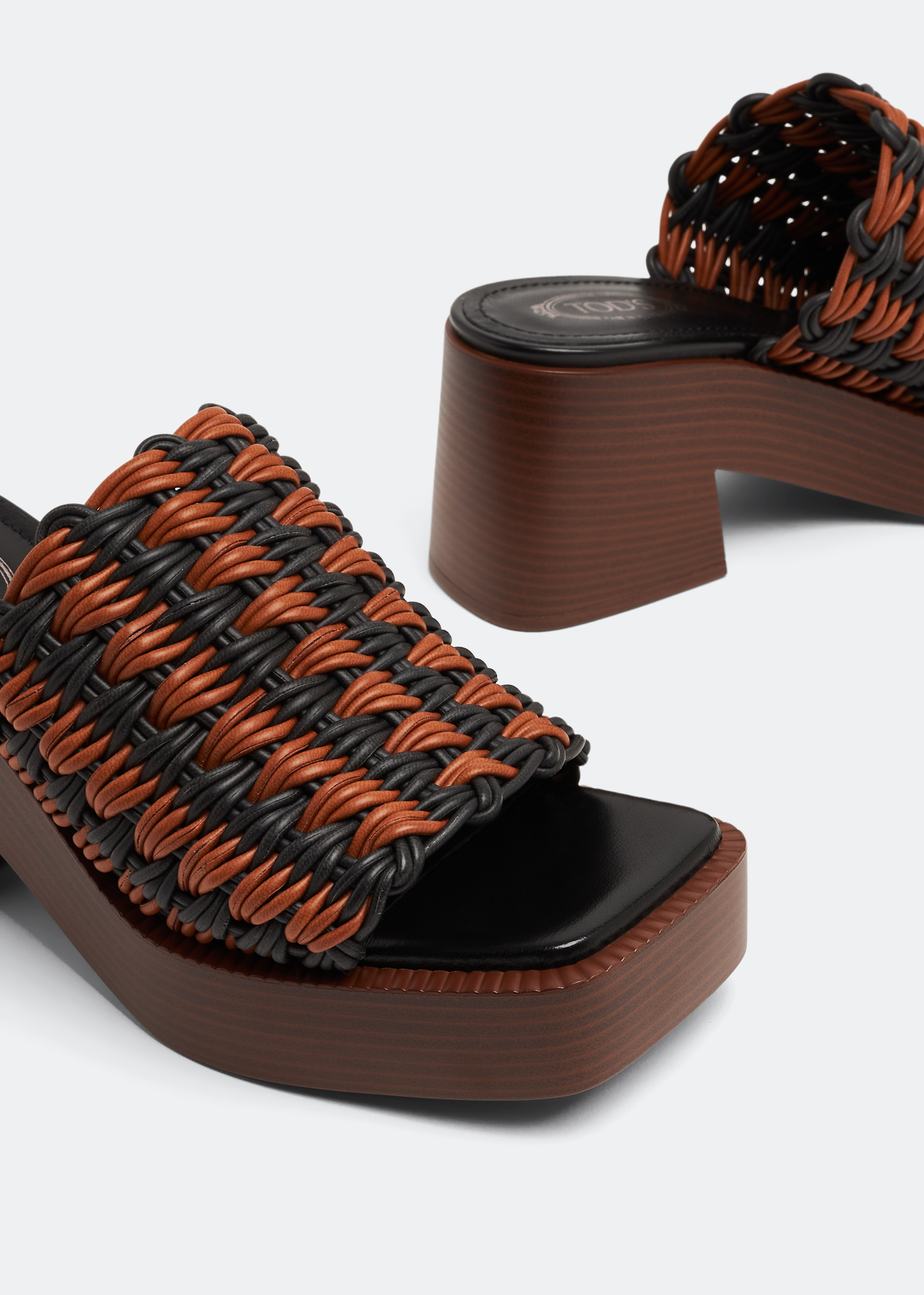 Woven platform mules, Brown