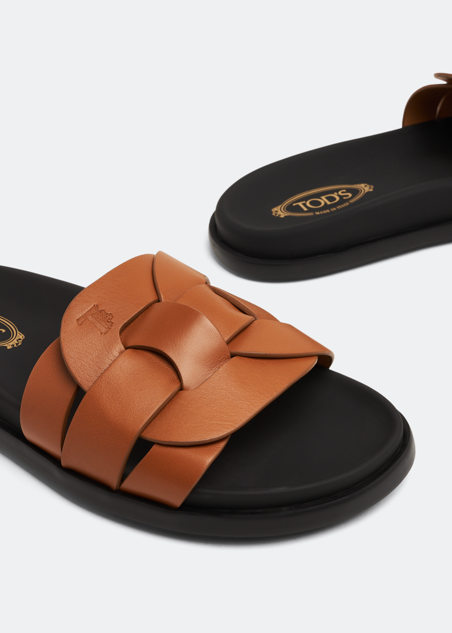 Woven leather slides, Brown