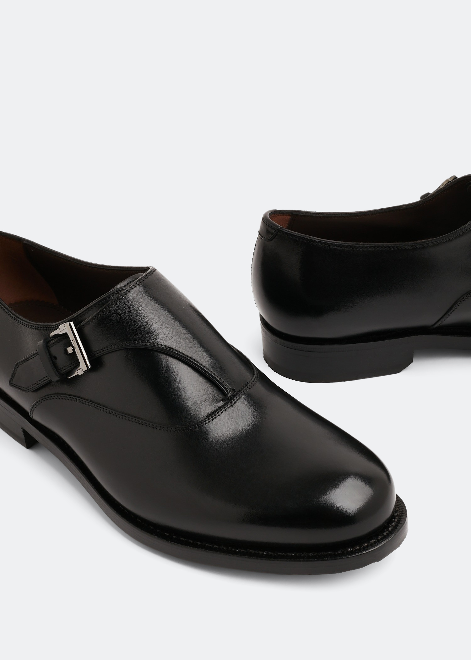 

Leather monkstrap shoes, Black