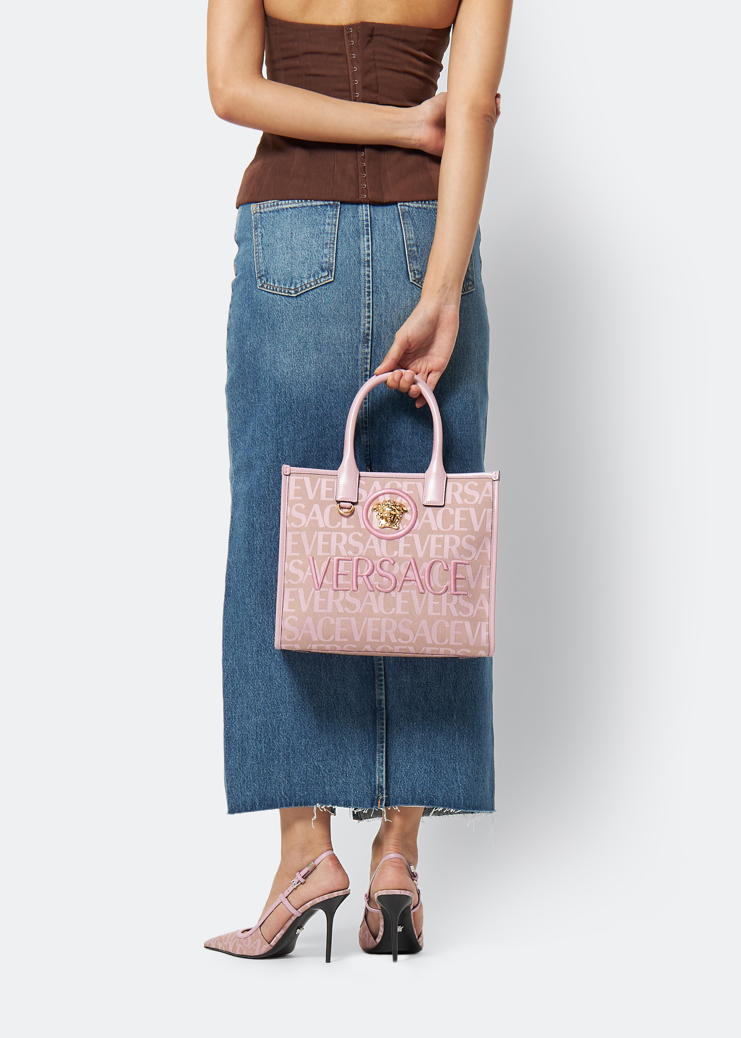 

Versace Allover small canvas tote bag, Pink