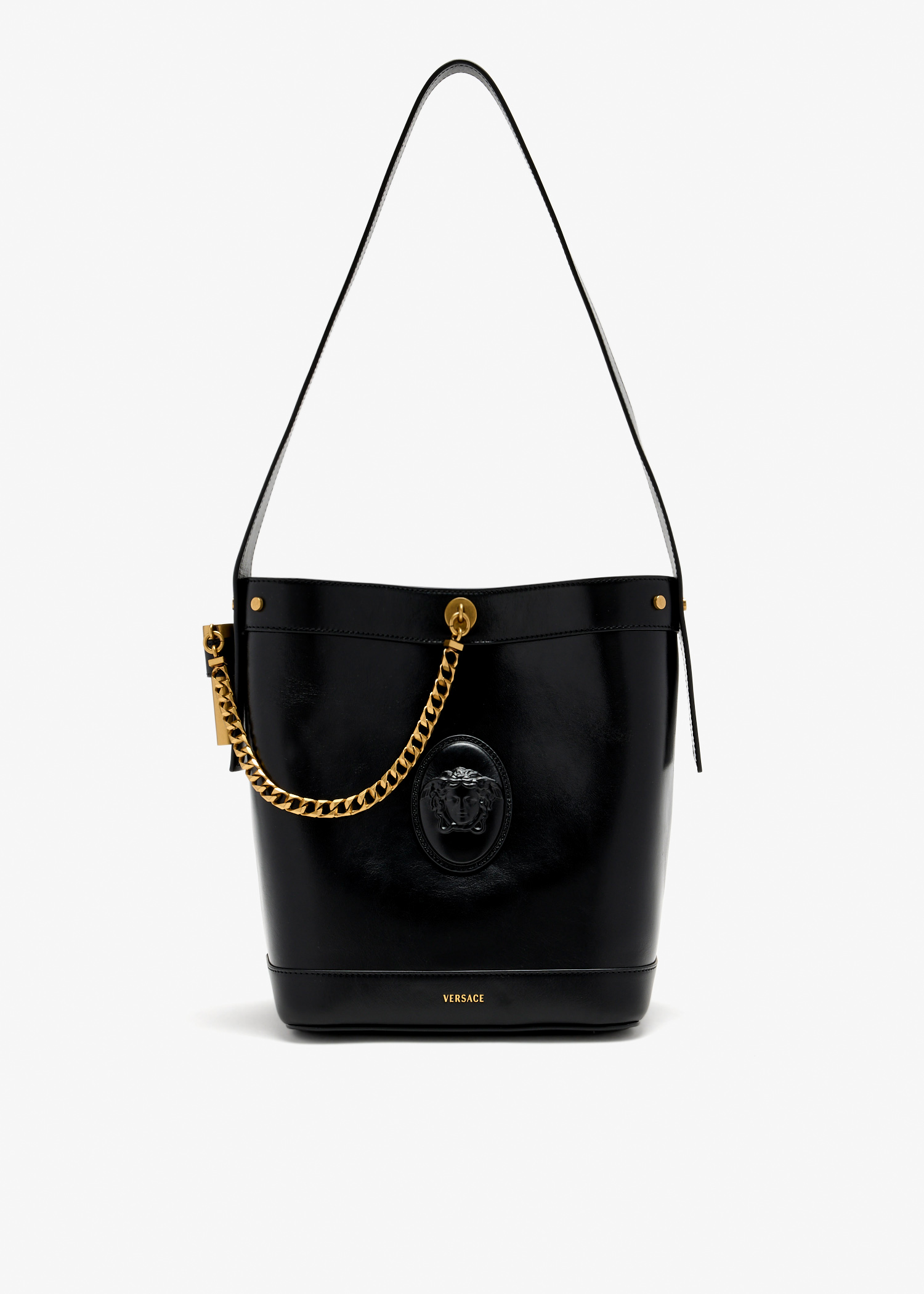 

Pivot small leather bucket bag, Black