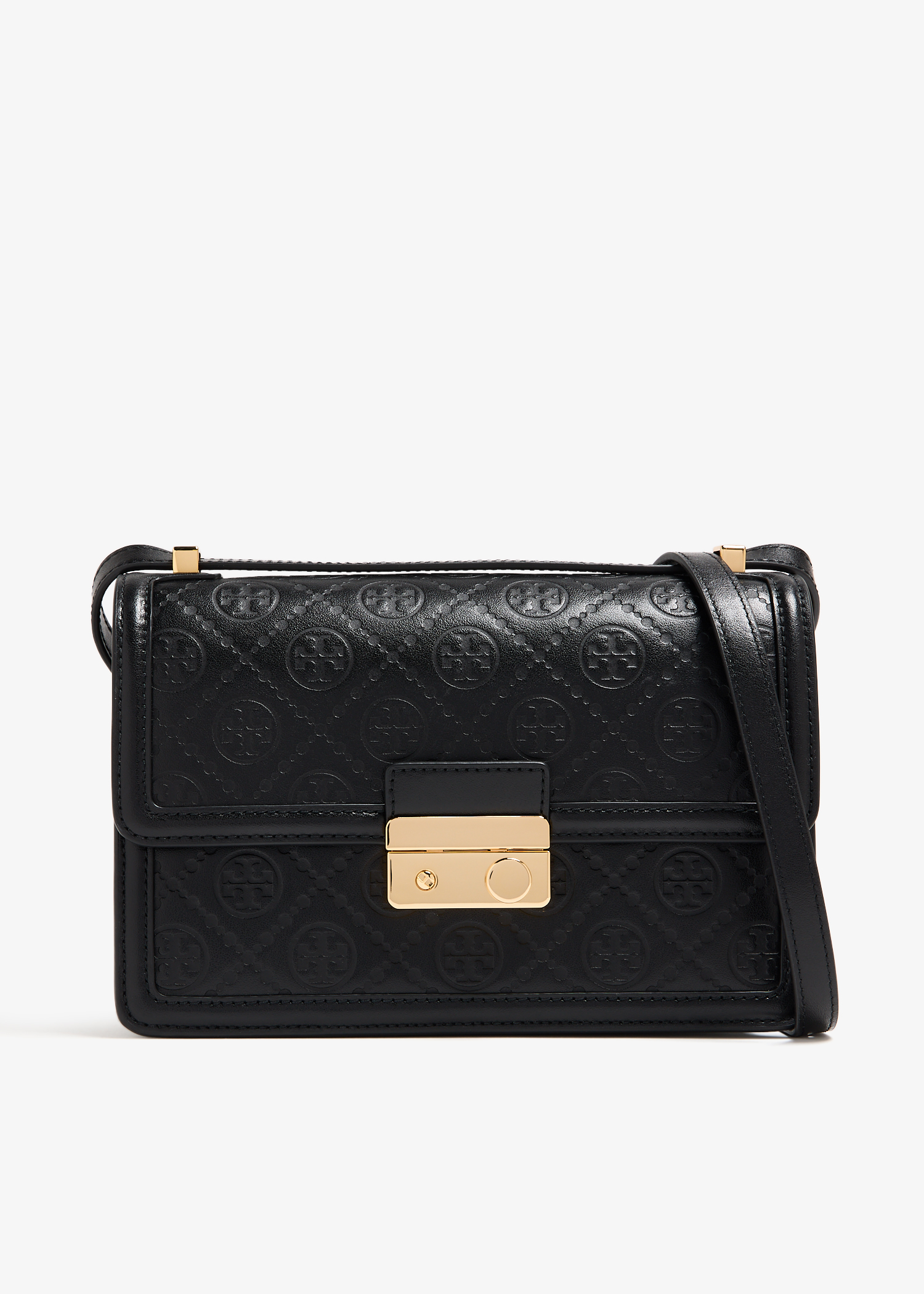 

T Monogram leather shoulder bag, Black