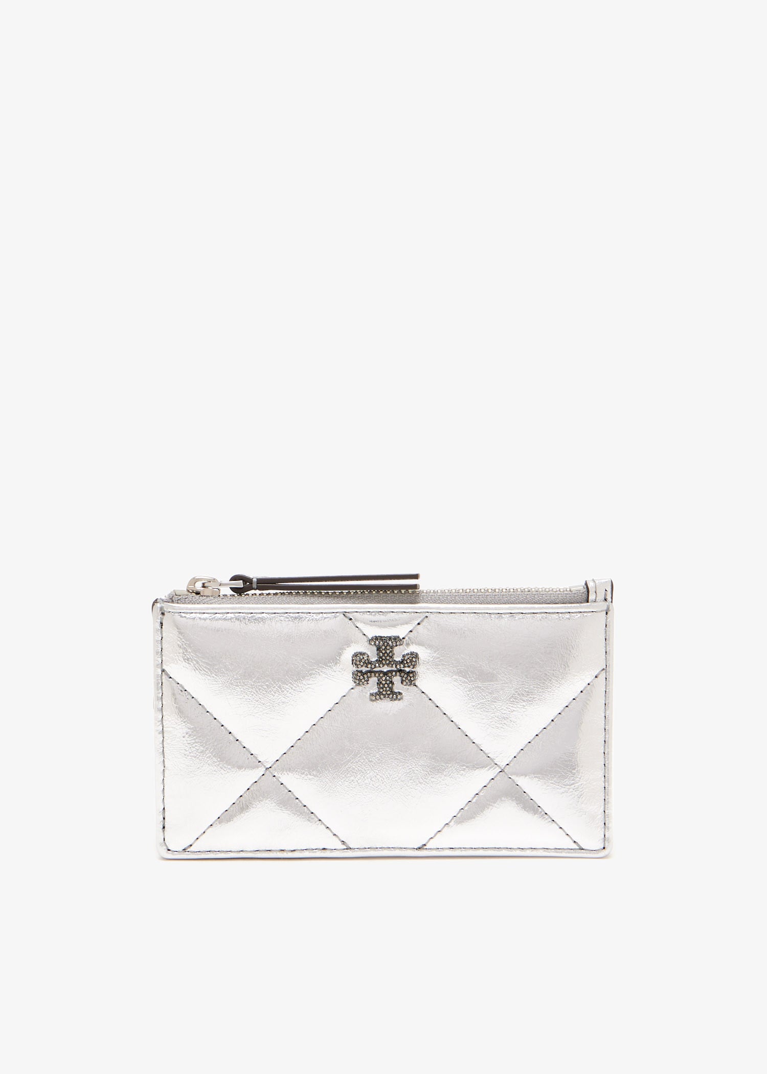 

Kira diamond quilt zip card case, Silver