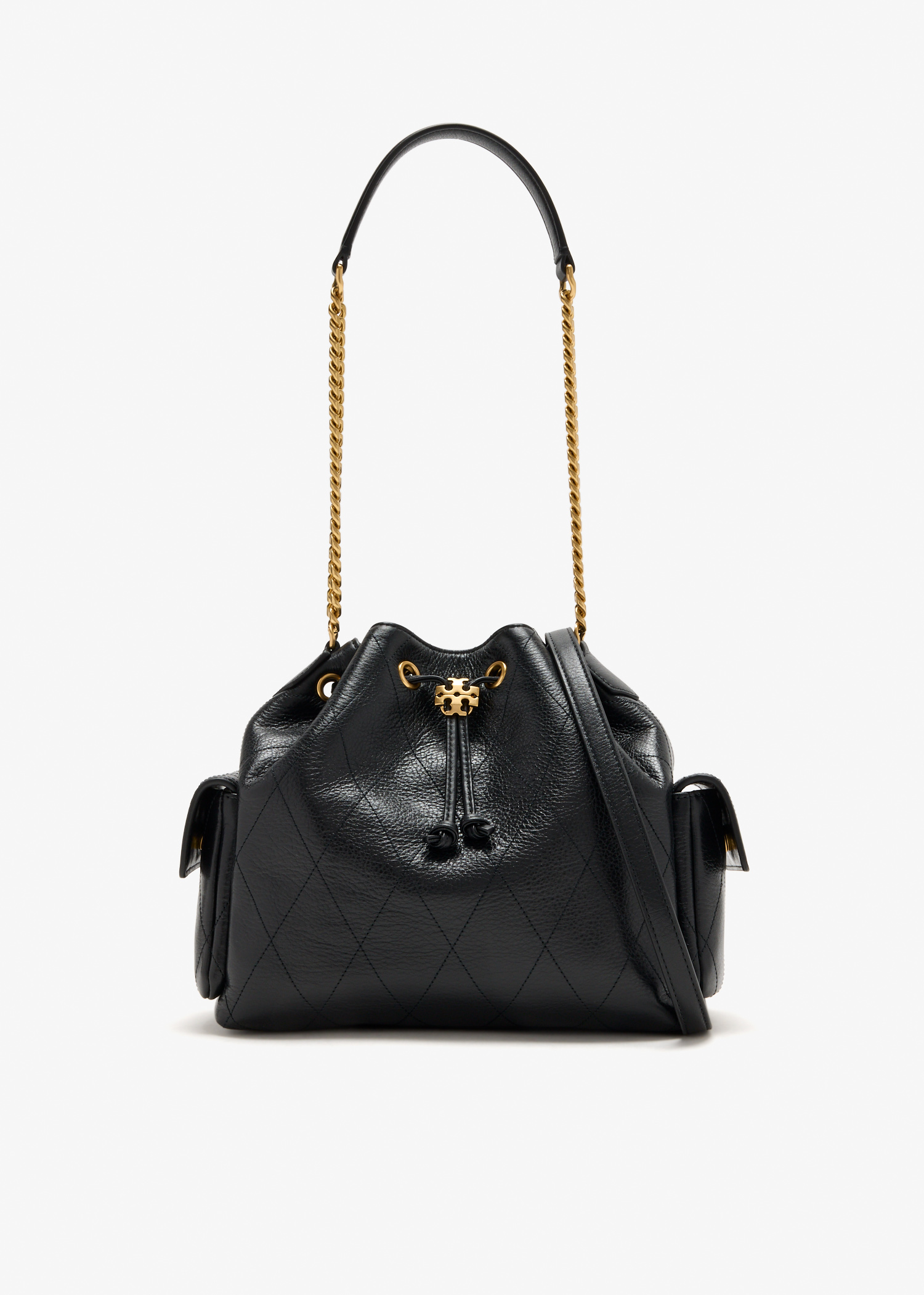 

Charlie quilted drawstring bucket bag, Black