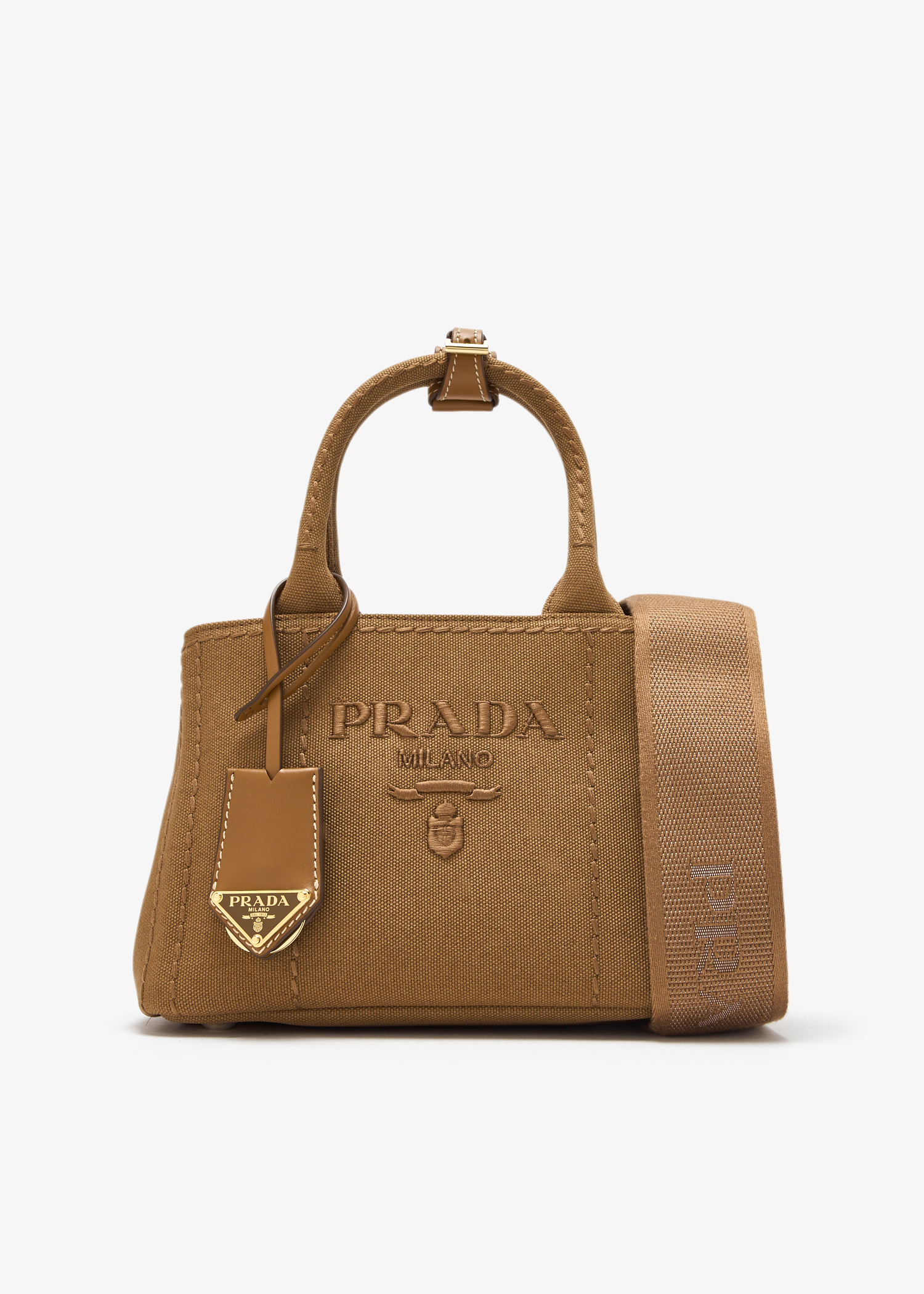 

Prada Jardinière cotton canvas mini handbag, Brown