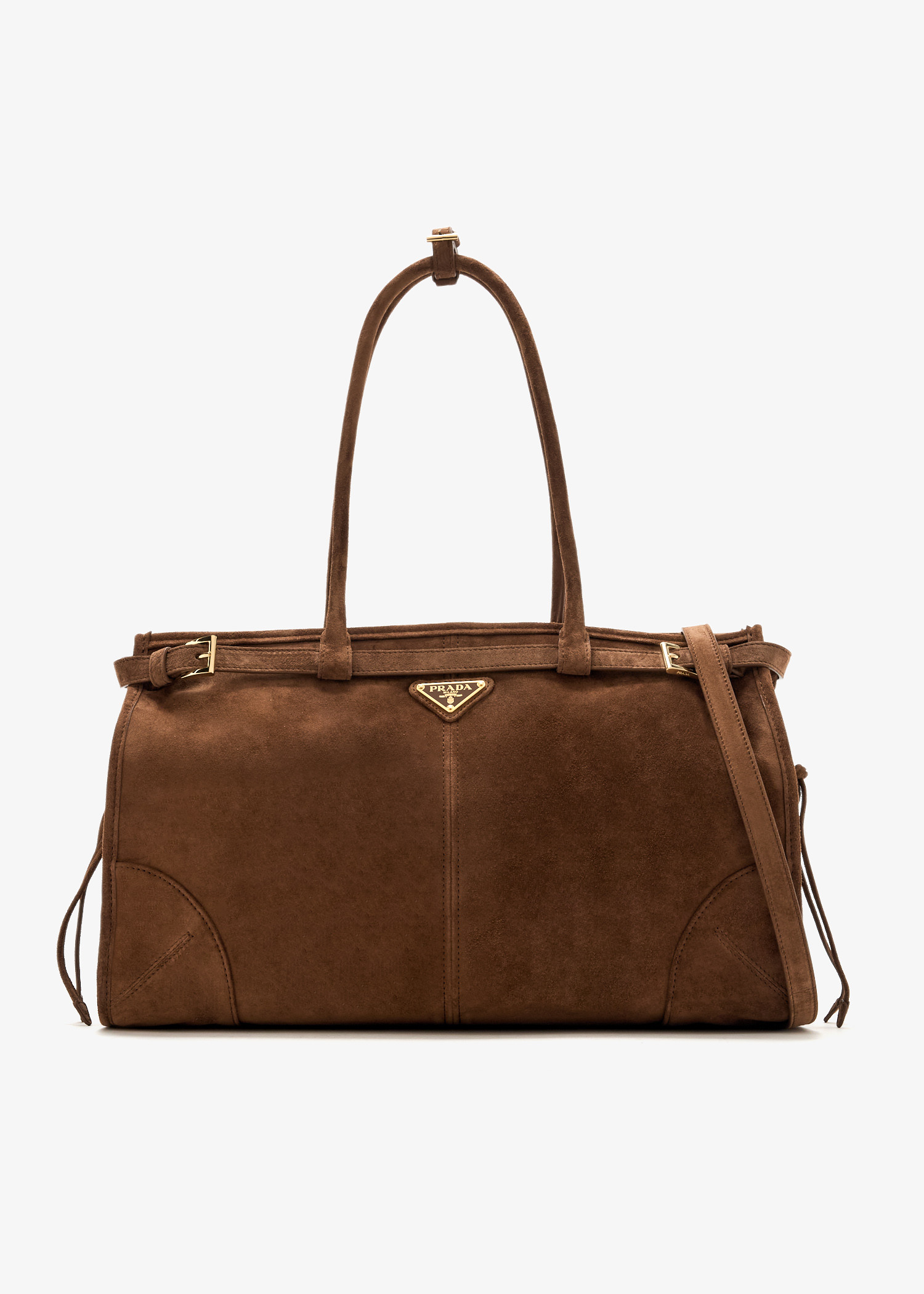 

Prada Bonnie large suede handbag, Brown