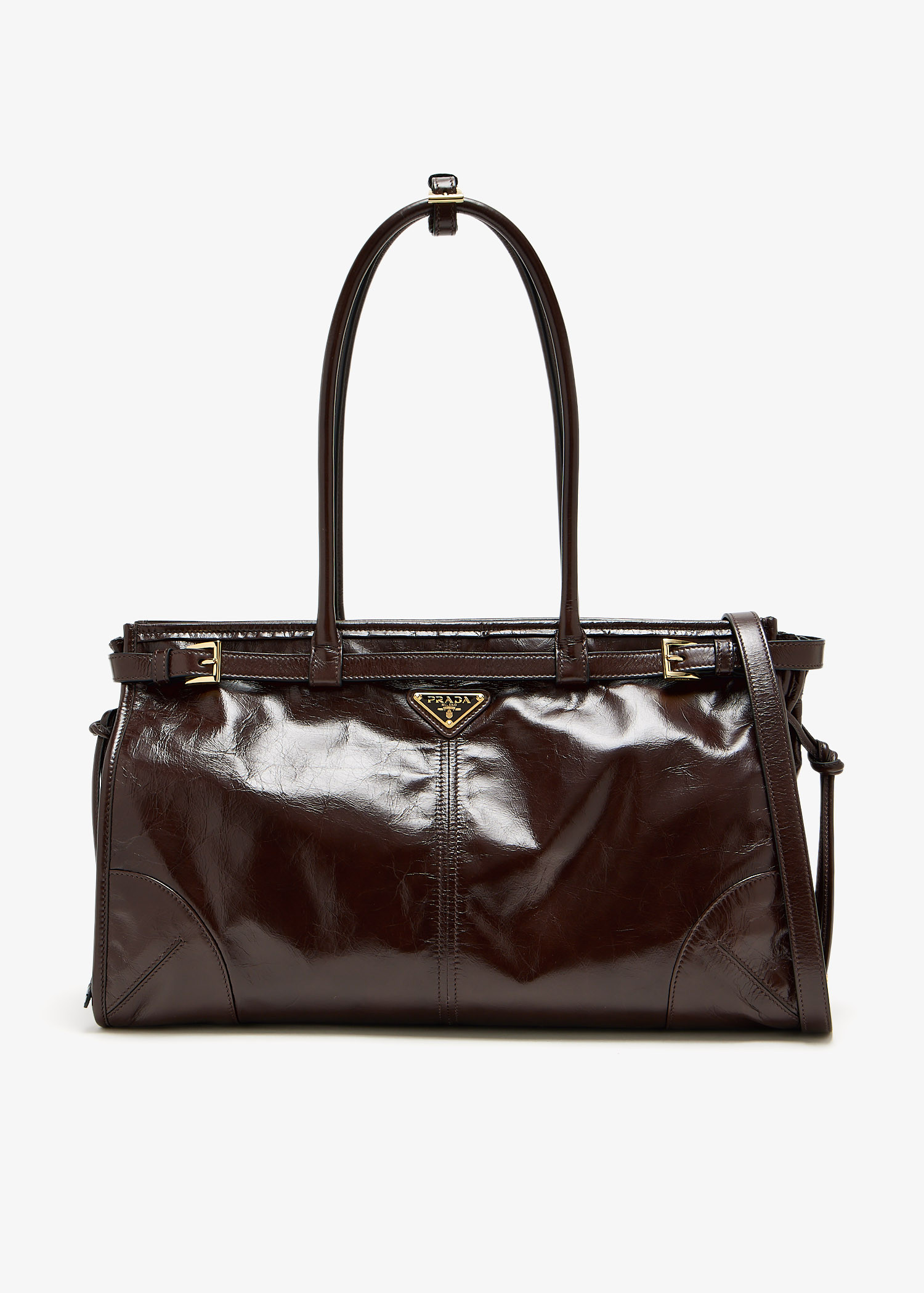 

Prada Bonnie large leather handbag, Brown