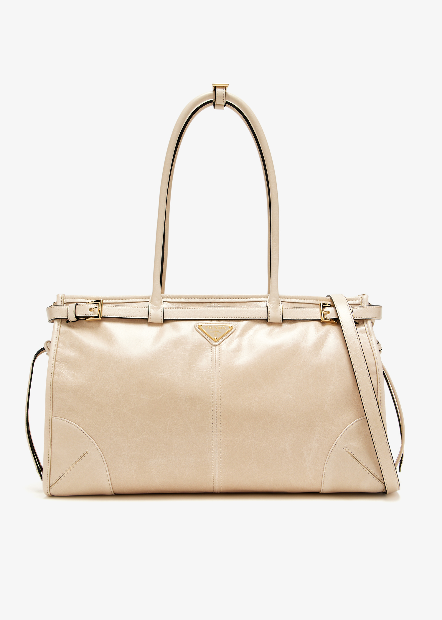

Prada Bonnie large leather handbag, Beige