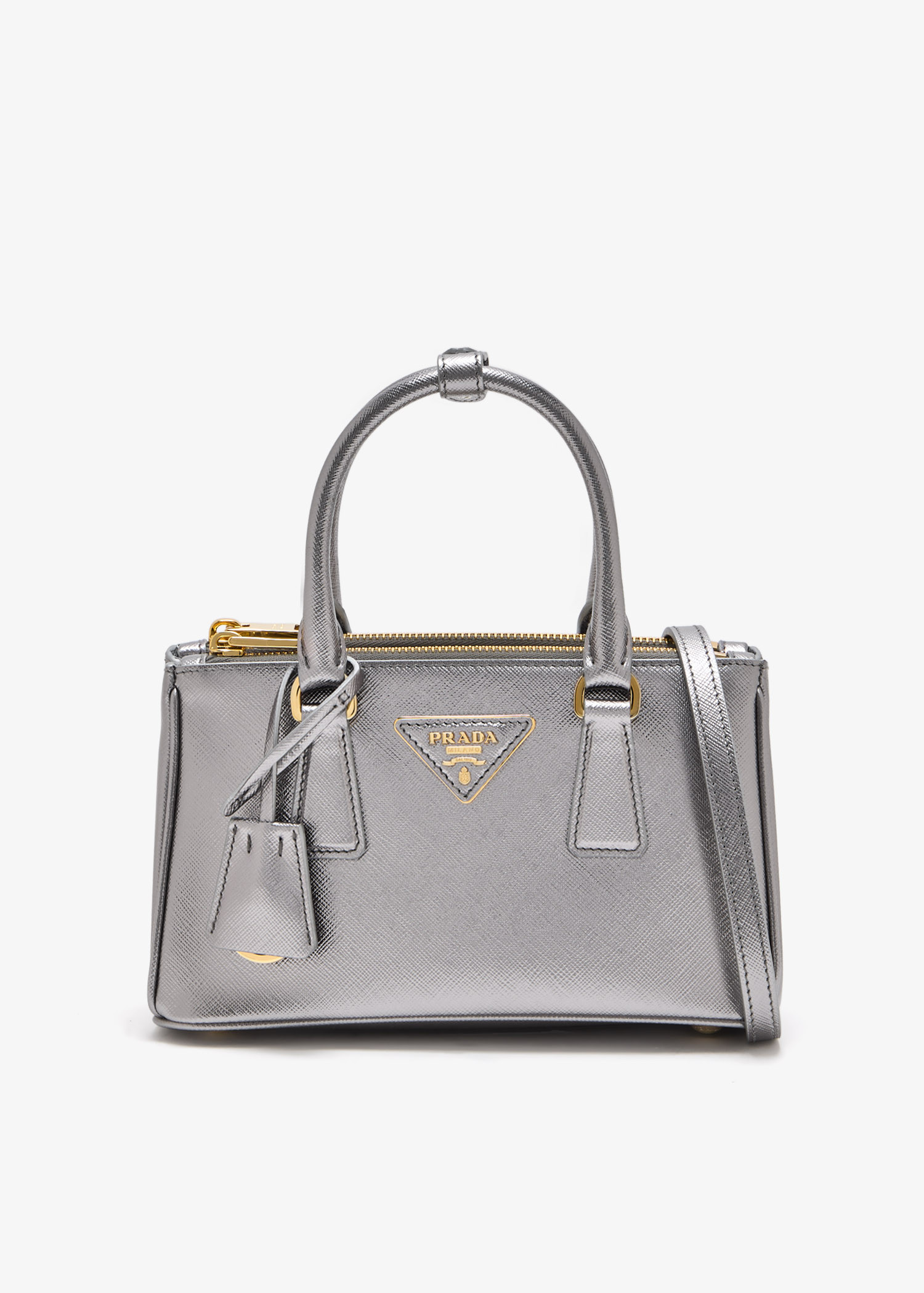 

Prada Galleria patent saffiano leather mini bag, Silver