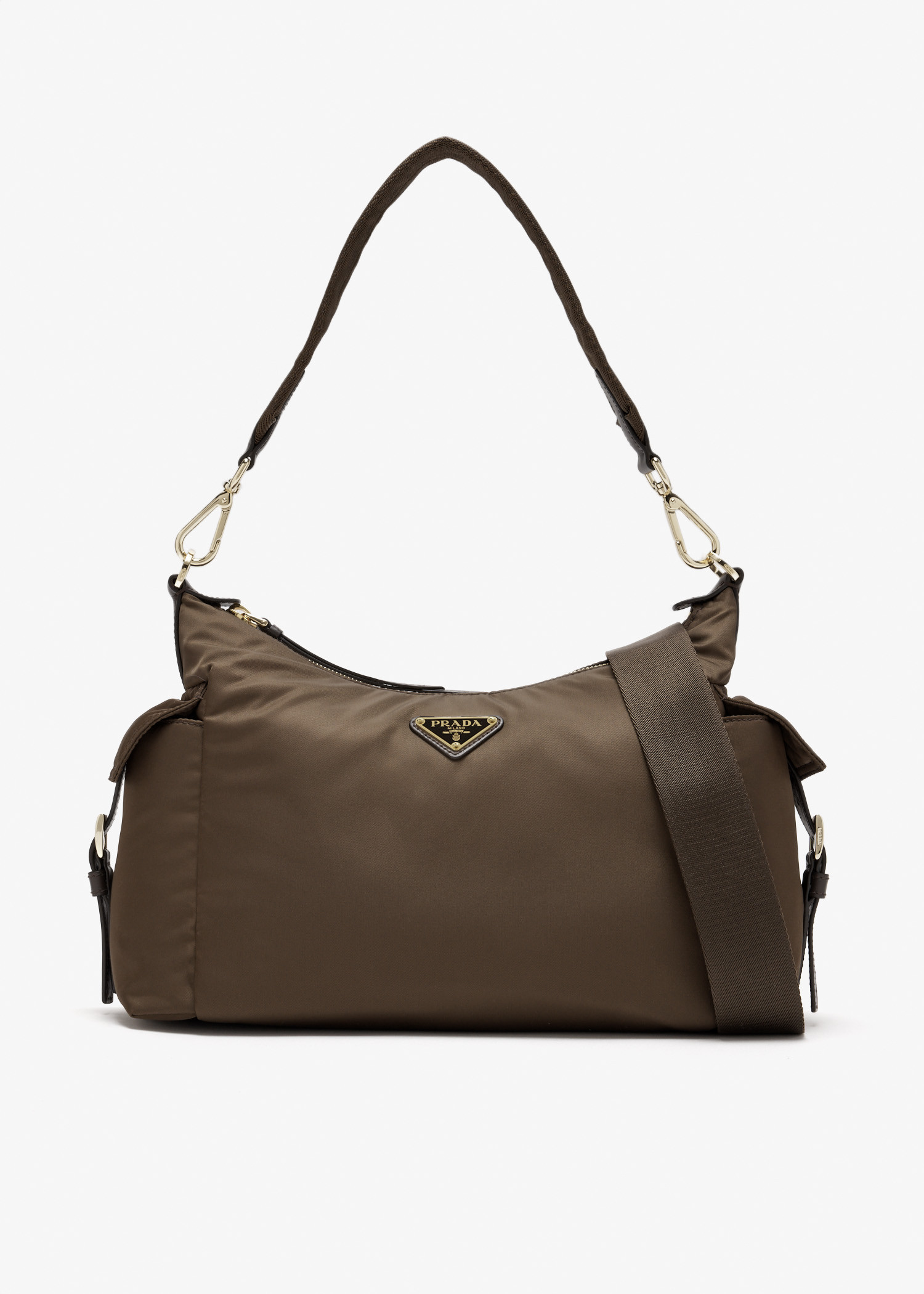 

Prada Explore large Re-Nylon and leather bag, Brown