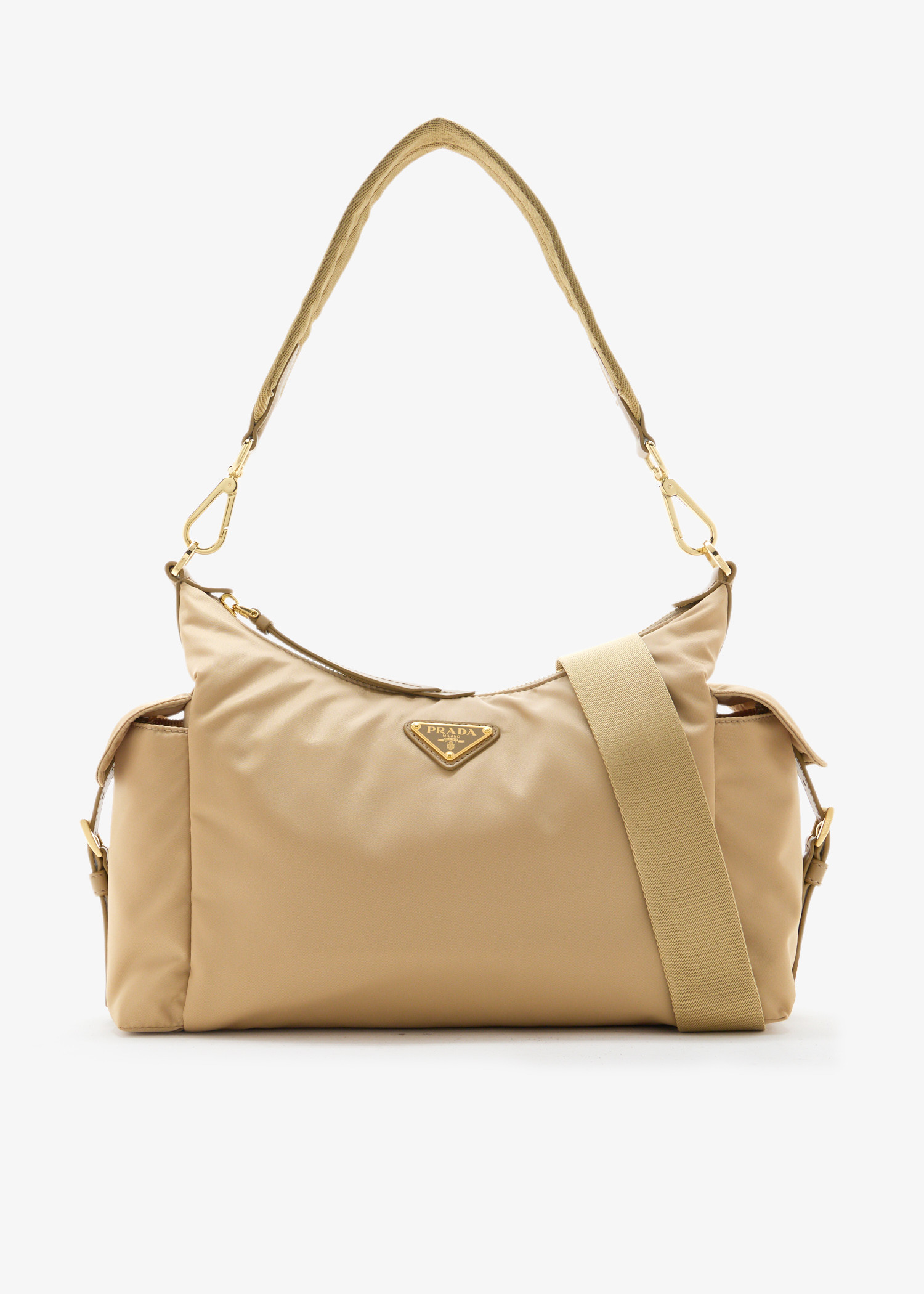 

Prada Explore large Re-Nylon and leather bag, Beige