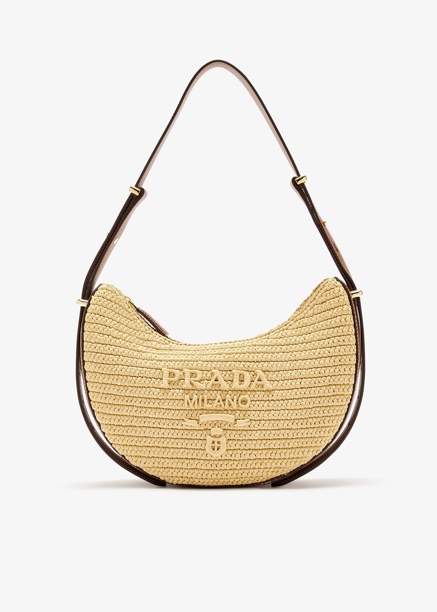 

Prada Arqué small crochet and leather bag, Beige
