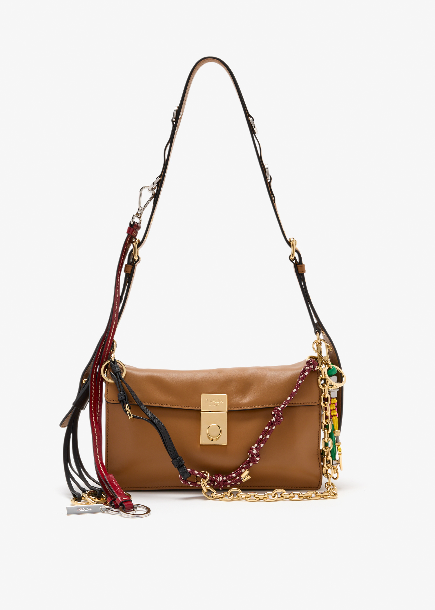 

Prada Soft Sound small charm leather shoulder bag, Brown