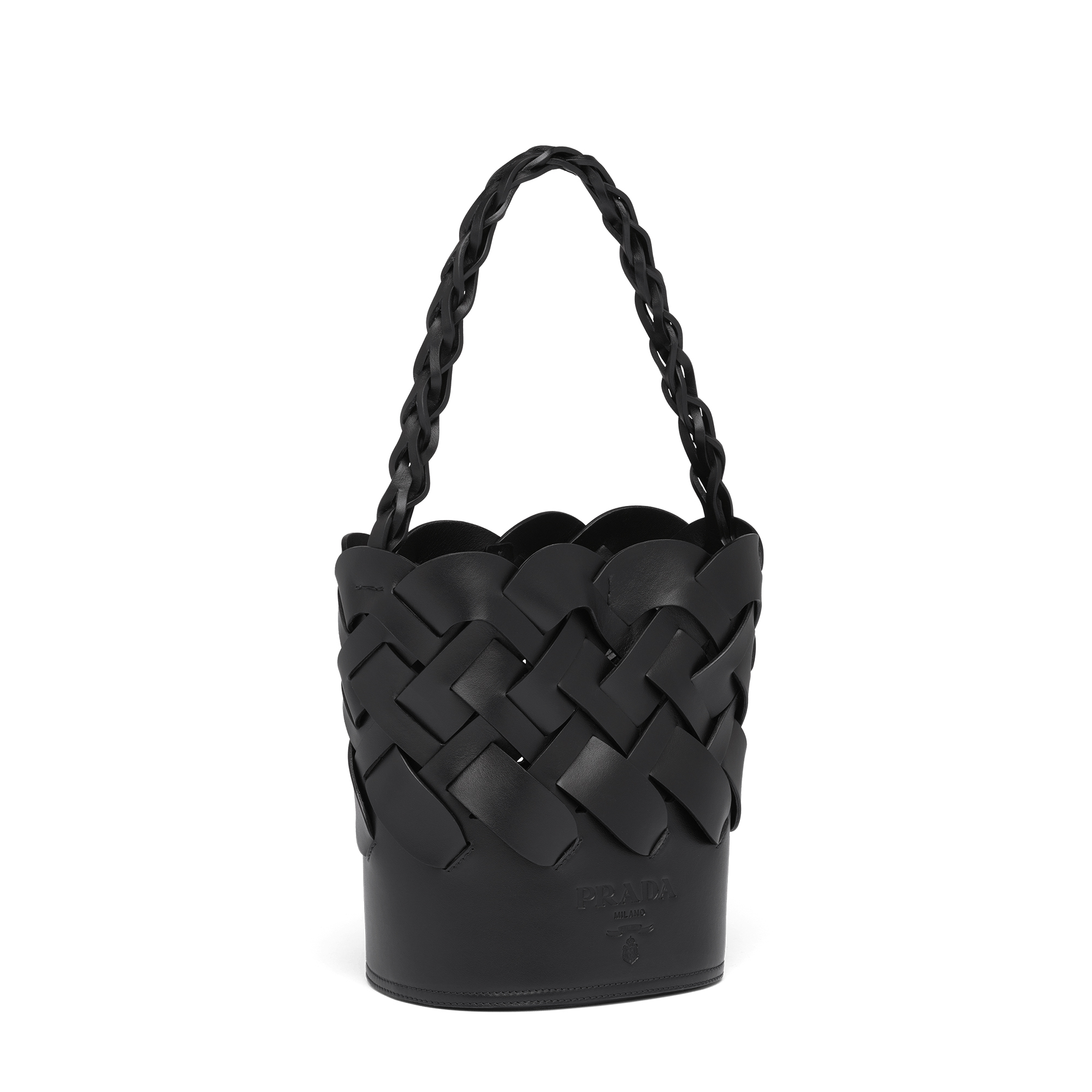 

Woven leather bucket bag, Black